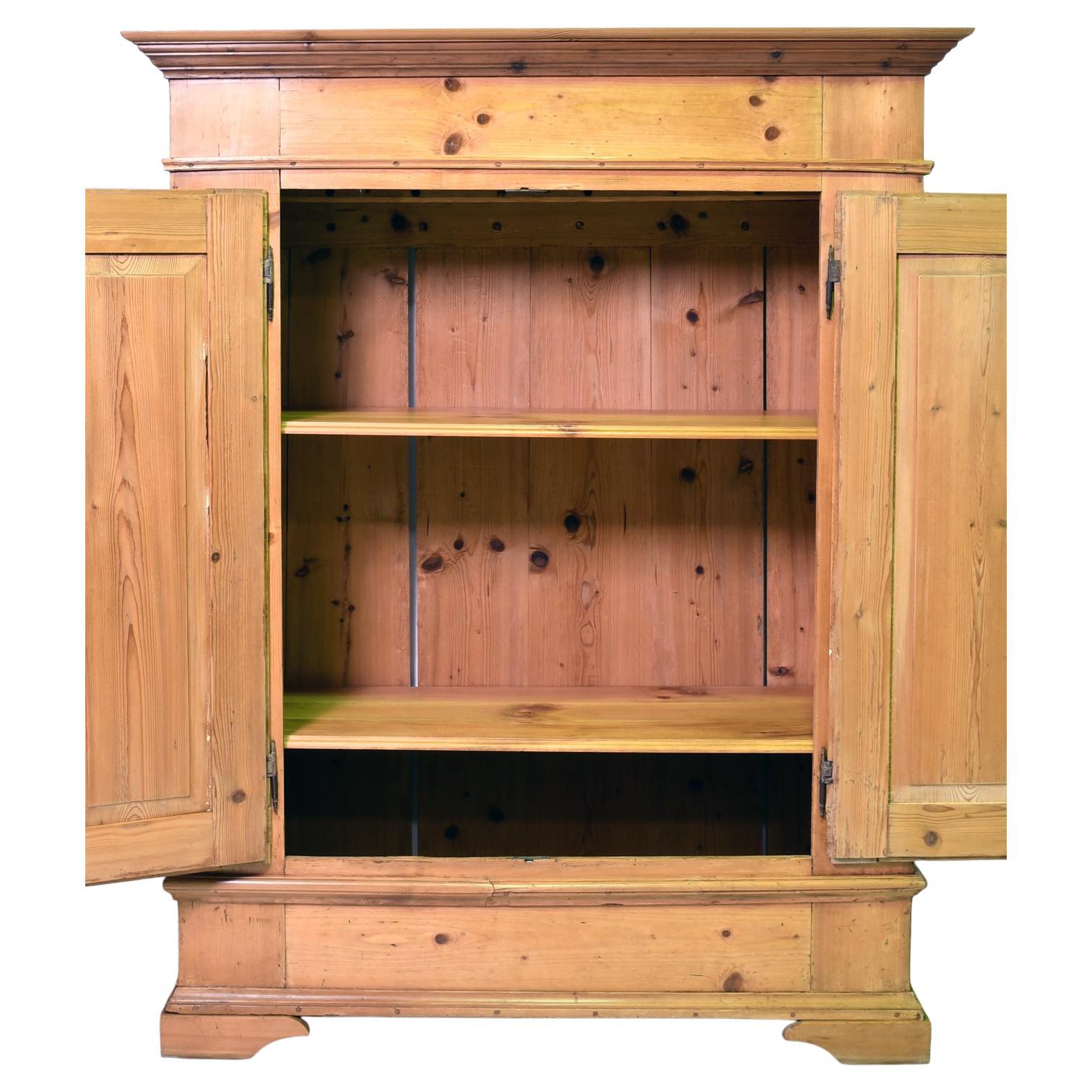 Hand-Crafted Antique European Pine Armoire with Interior Adjustable Shelves, circa 1850