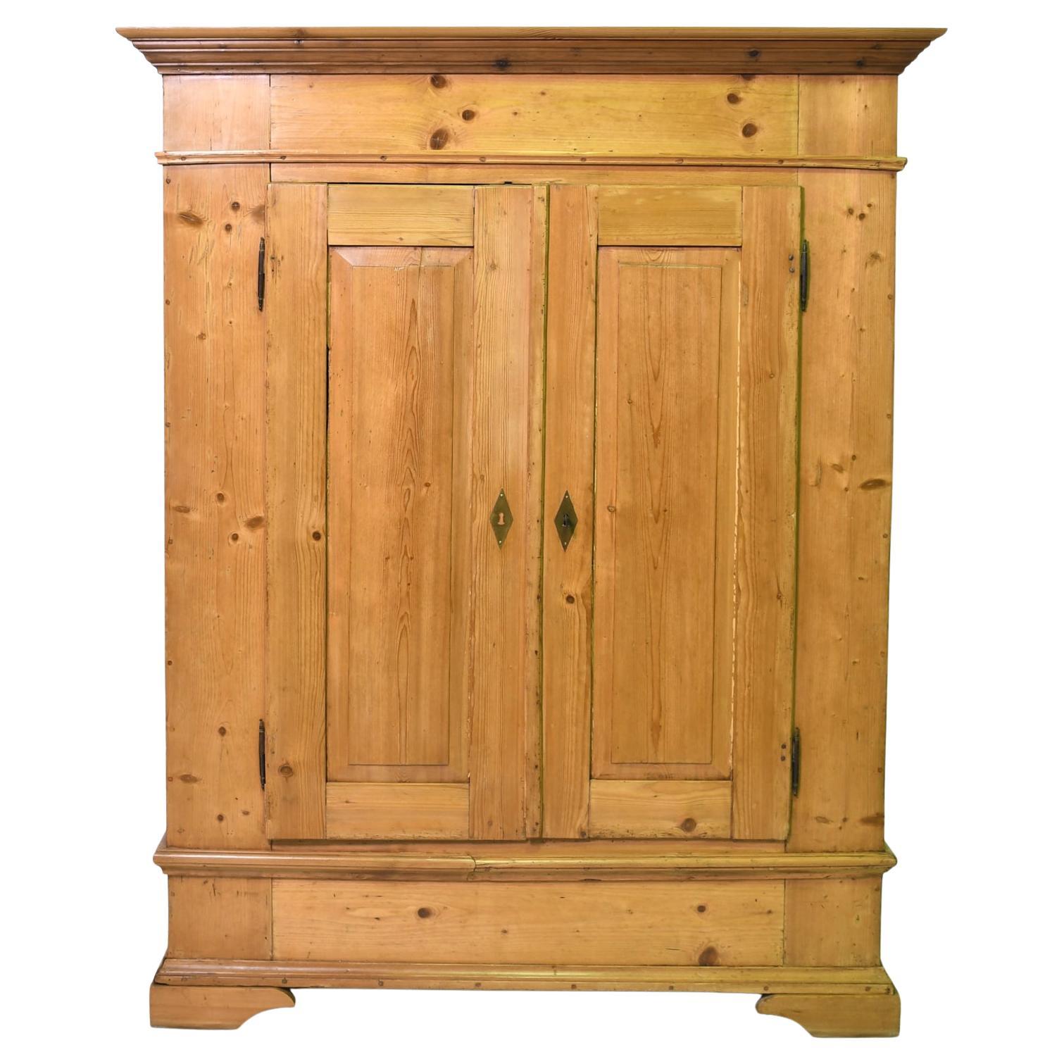 Antique European Pine Armoire with Interior Adjustable Shelves, circa 1850