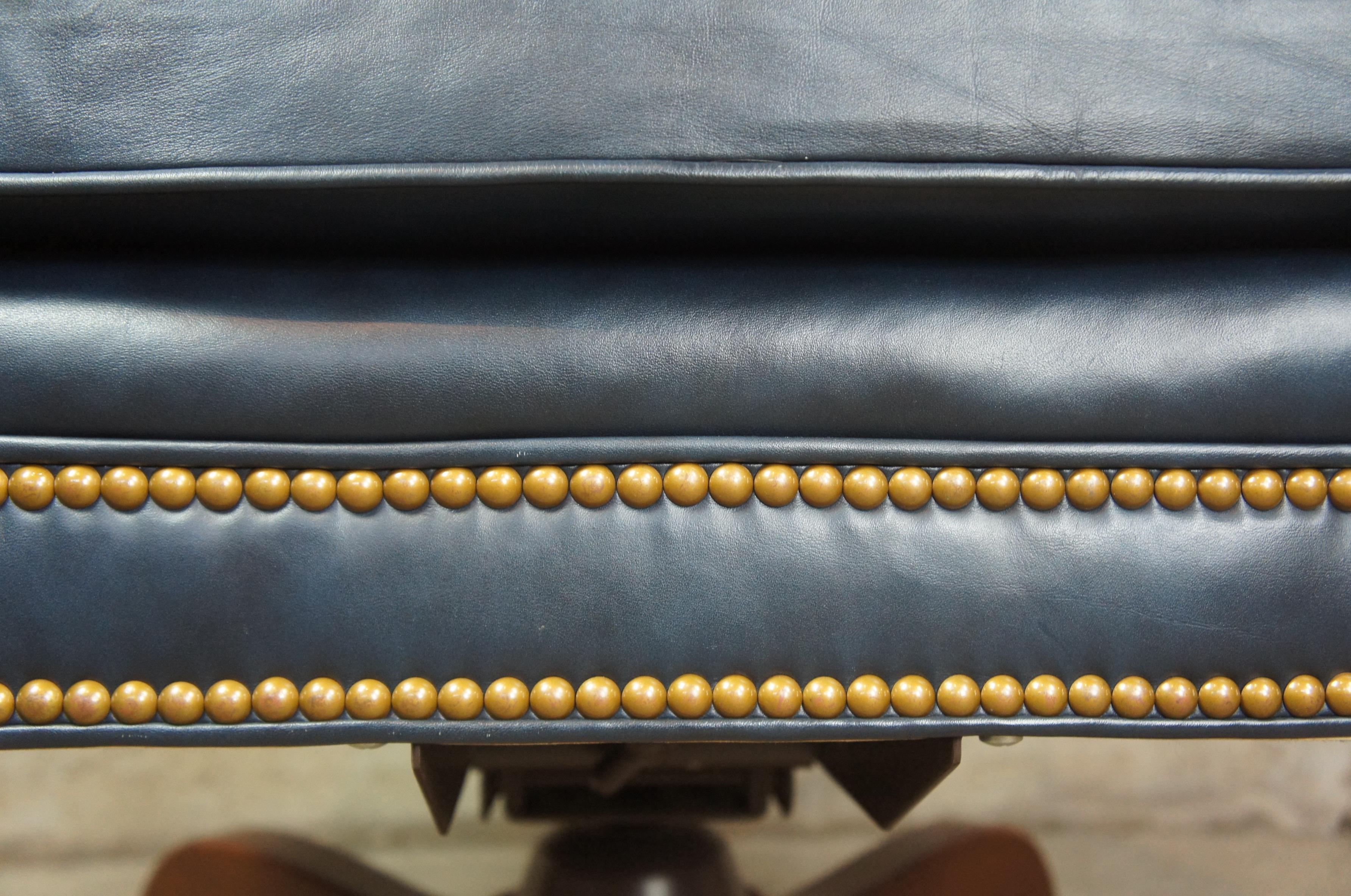 North Hickory Furniture Tufted Blue Leather Executive Office Chair Nailhead Trim 2