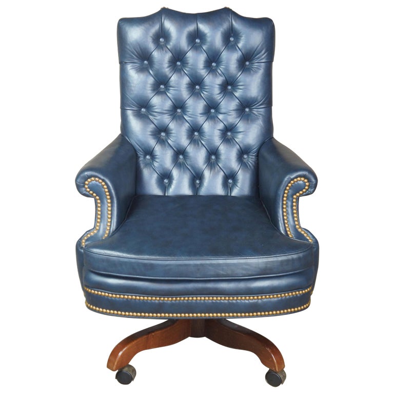 North Hickory Furniture Tufted Blue, Blue Leather Chair