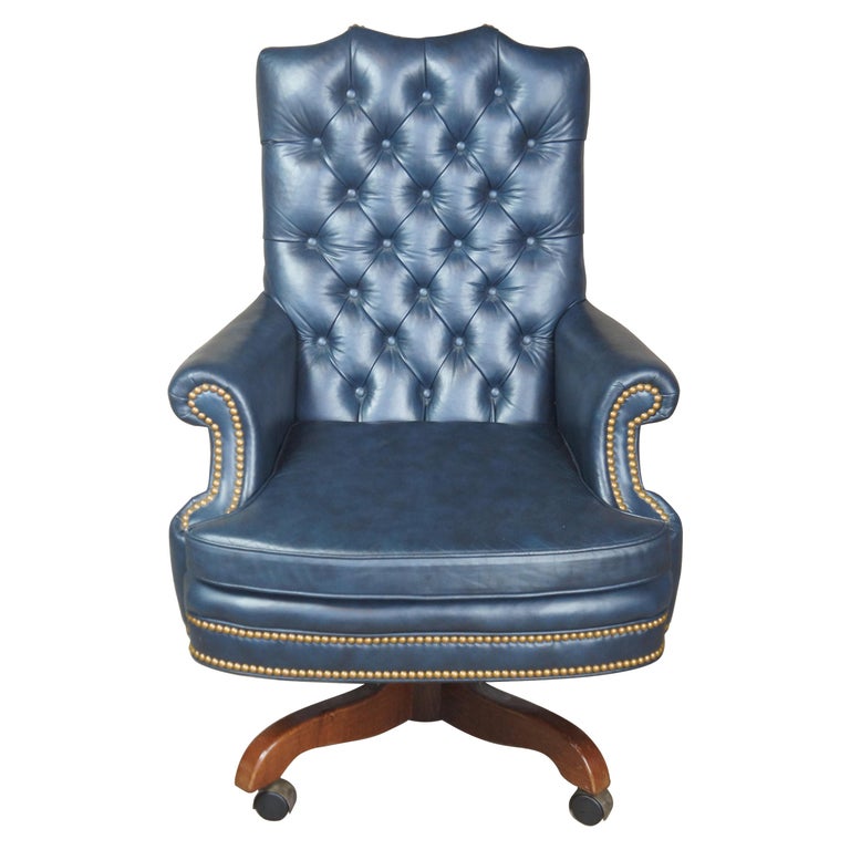 North Hickory Furniture Tufted Blue Leather Executive Office Chair