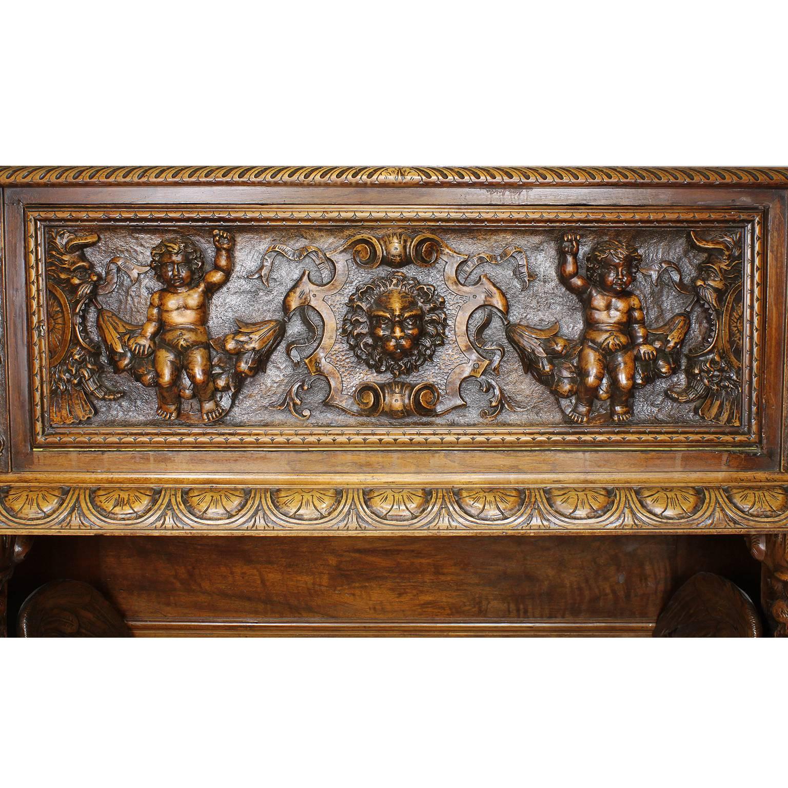 Hand-Carved North Italian 19th Century Baroque Revival Style Carved Walnut Figural Cassone