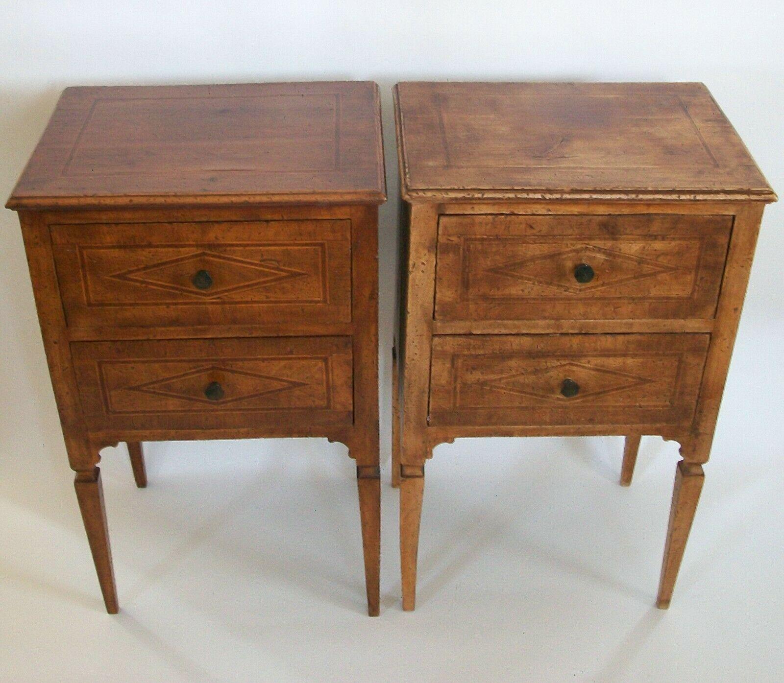 Hand-Crafted North Italian Antique Pair of Walnut Neoclassical Bedside Tables, Circa 1820 For Sale