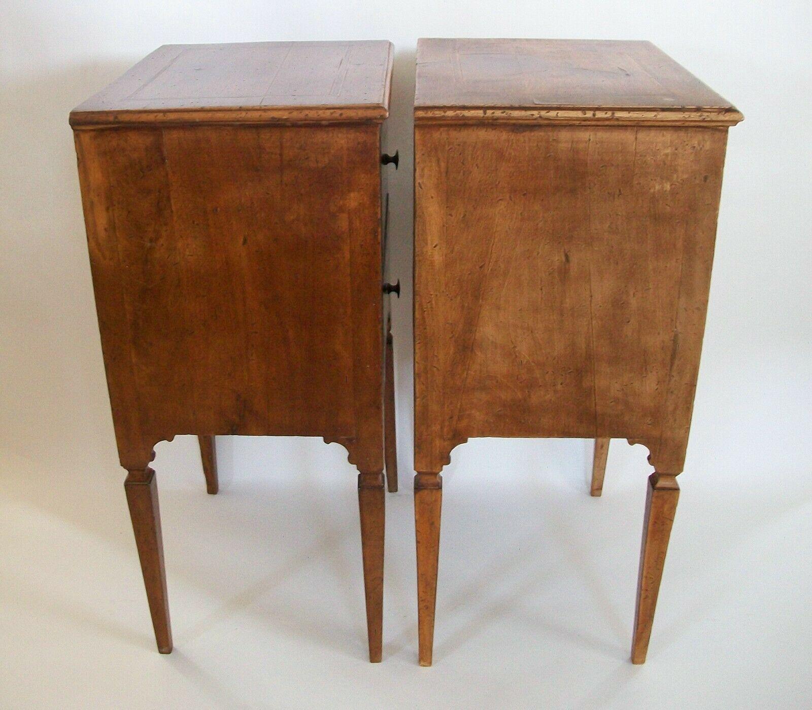 North Italian Antique Pair of Walnut Neoclassical Bedside Tables, Circa 1820 For Sale 1