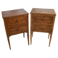 North Italian Antique Pair of Walnut Neoclassical Bedside Tables, Circa 1820