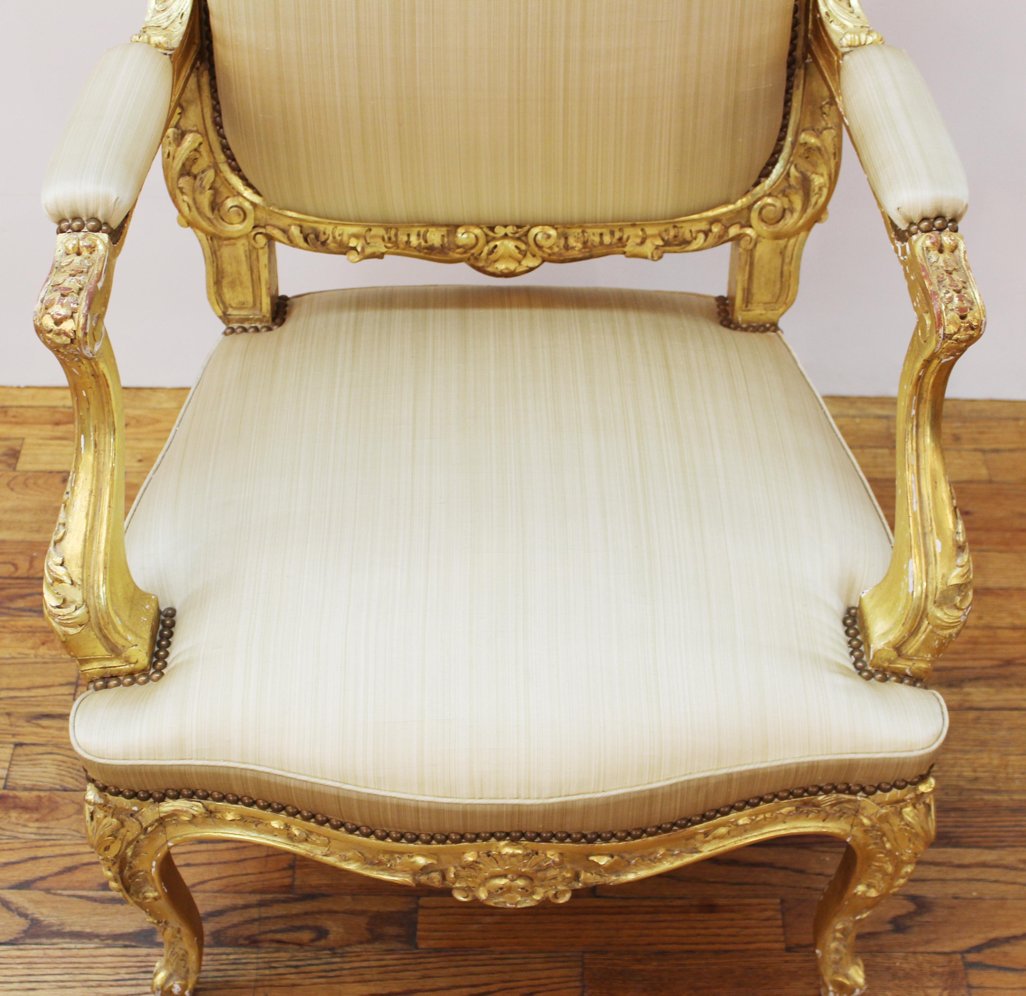 Upholstery North Italian Baroque Giltwood Fauteuils
