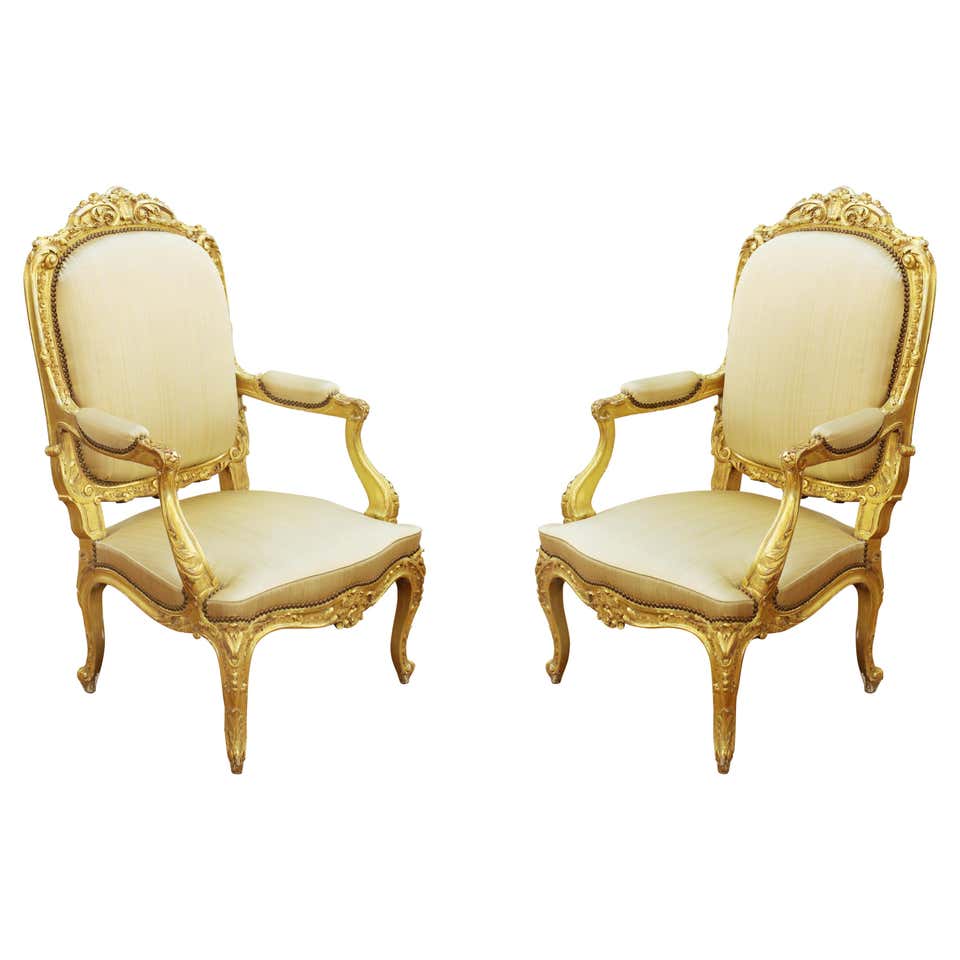 Asnaghi Fauteuil Baroque Rococo Armchair in Floral Silk and Gilt For ...