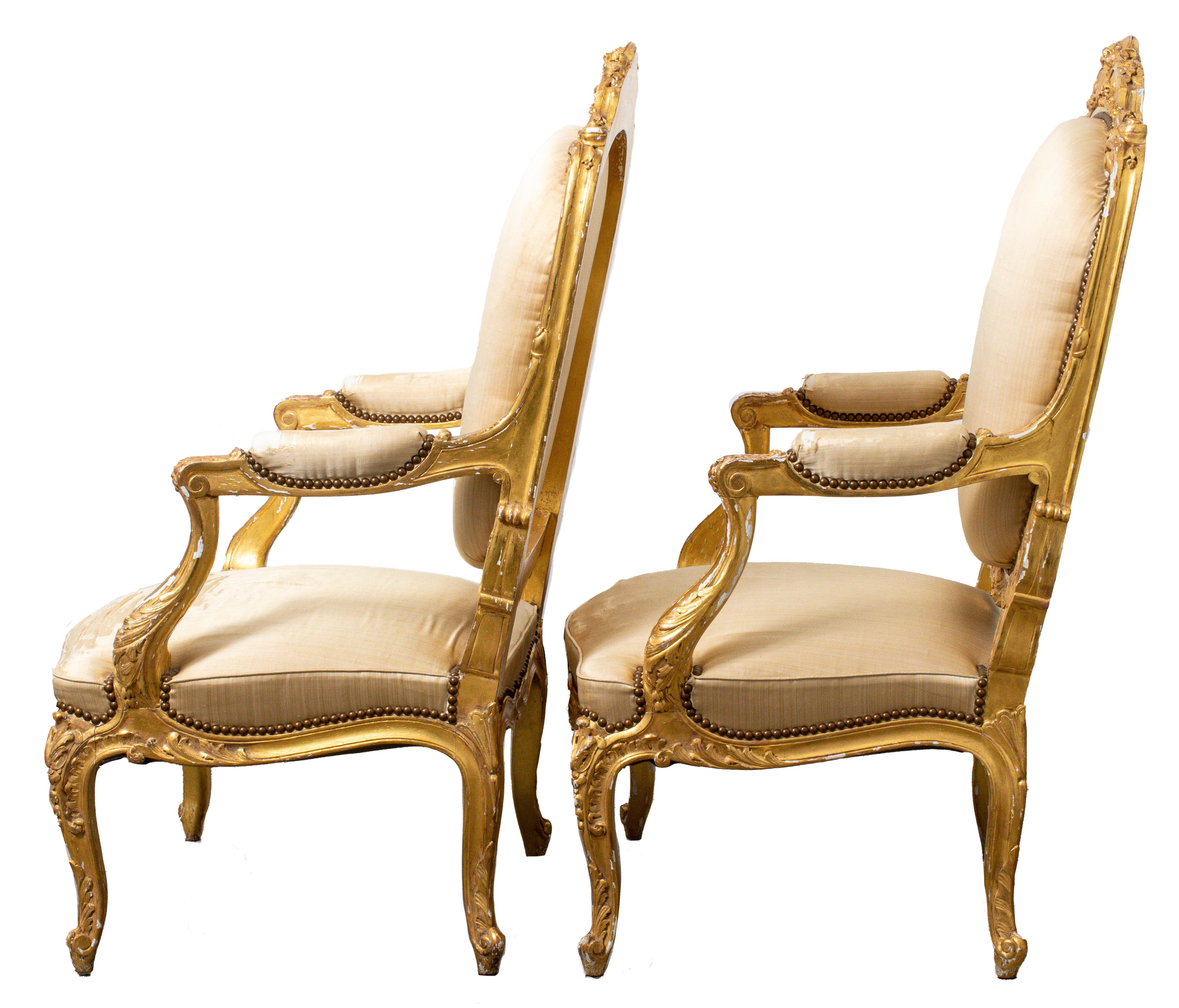 North Italian Baroque Giltwood Fauteuils, Pr 1