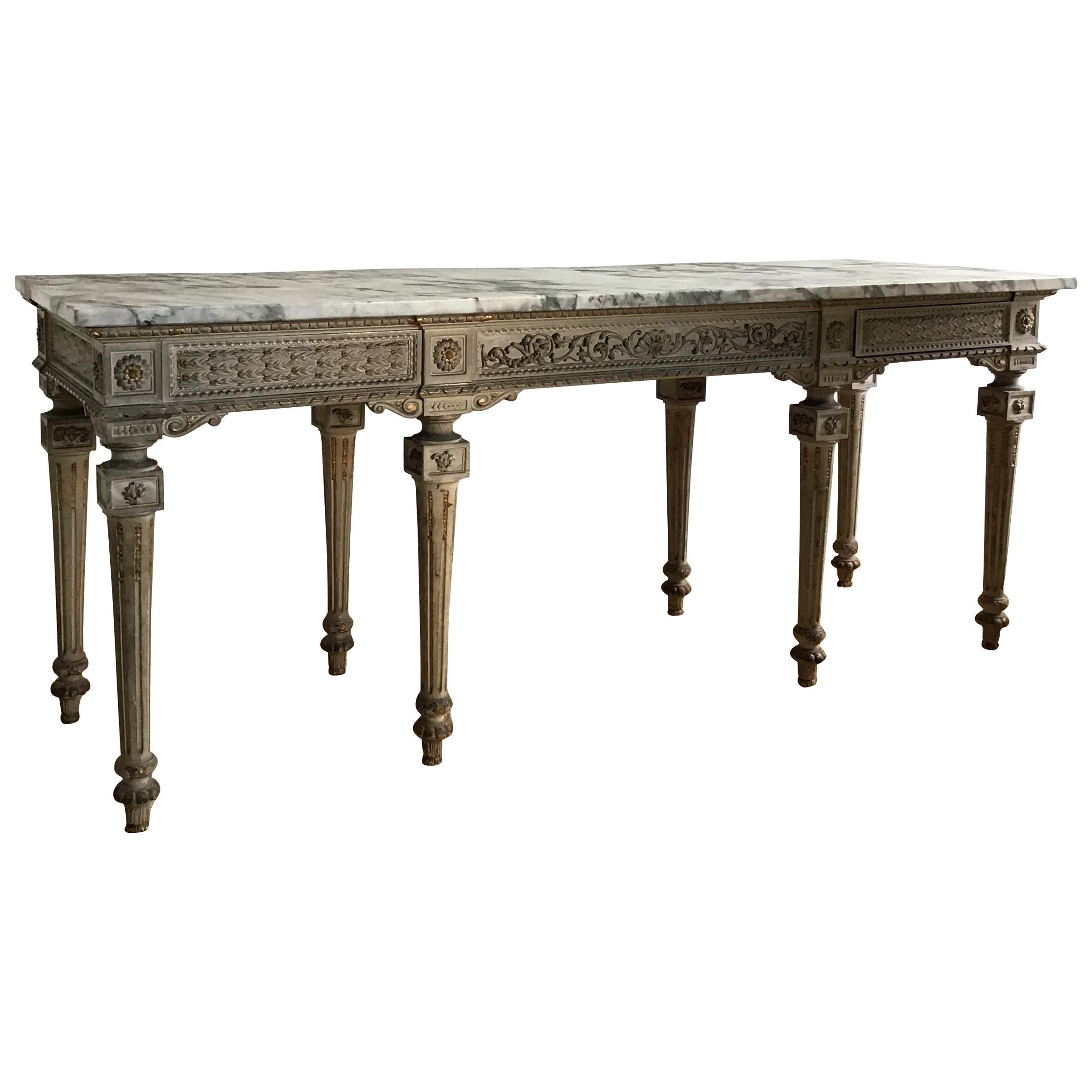 North Italian Louis XVI Style Breche Violette Marble and Parcel Gilt Console For Sale