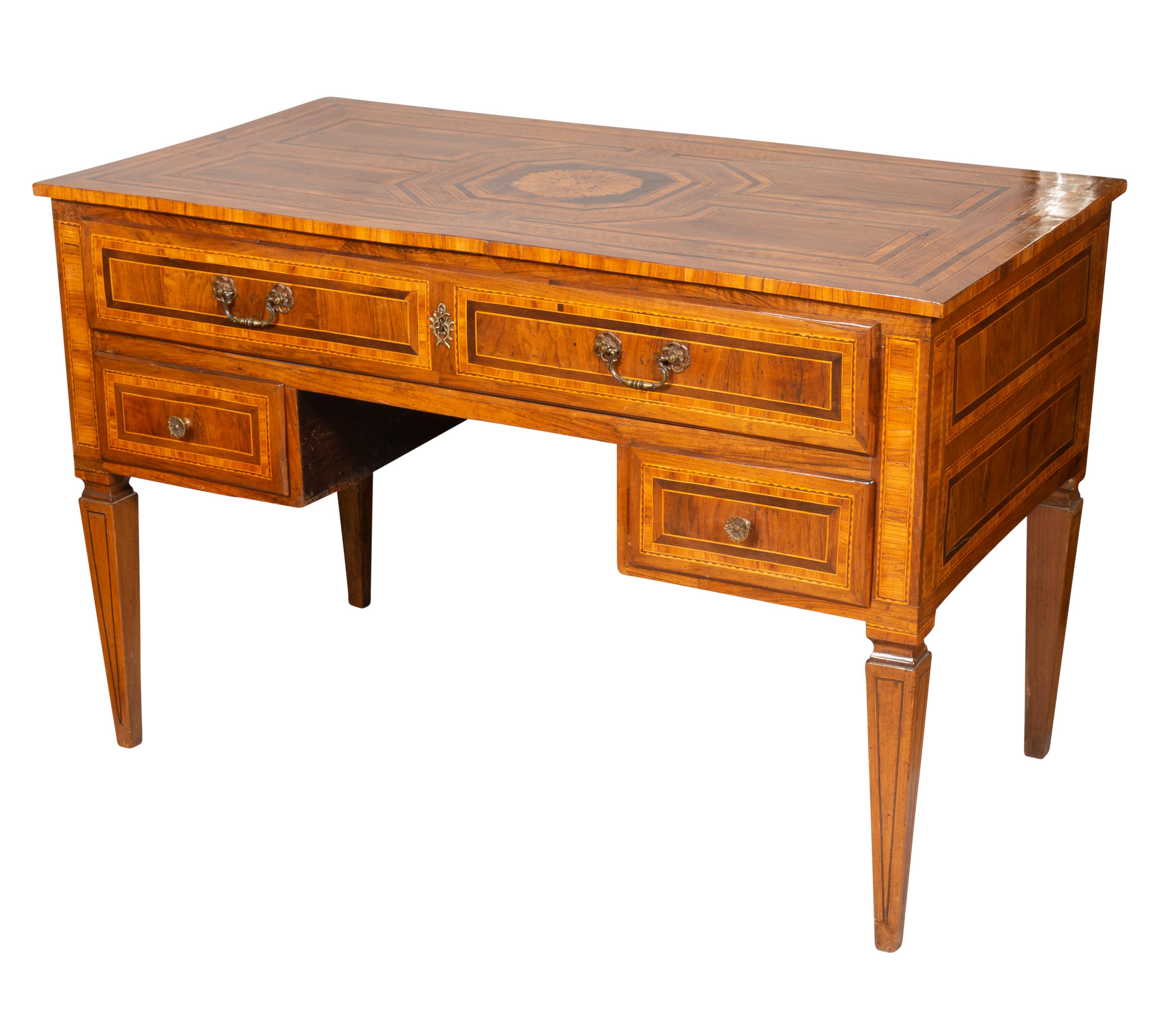 North Italian Neoclassical Walnut and Inlaid Writing Table For Sale 1