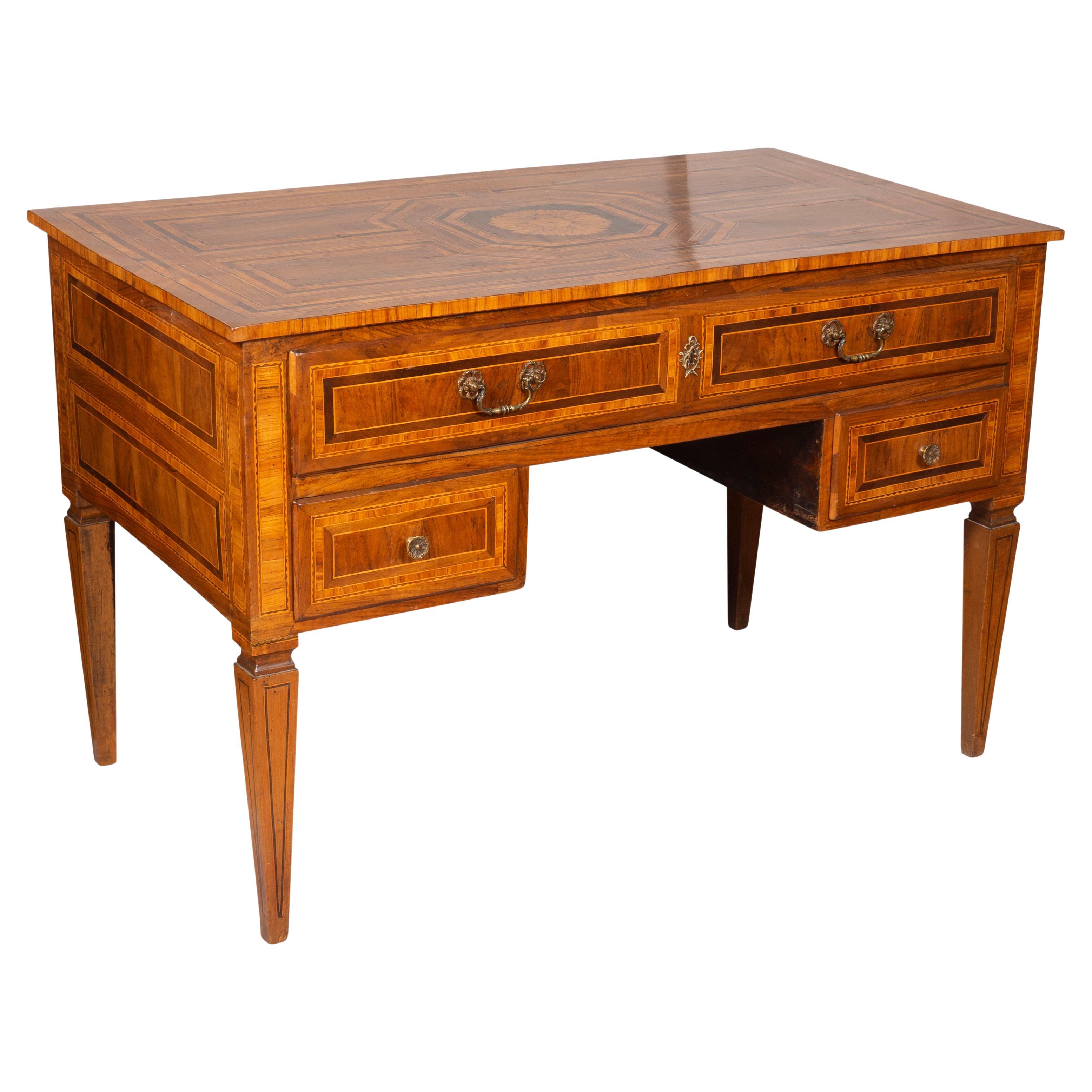 North Italian Neoclassical Walnut and Inlaid Writing Table For Sale