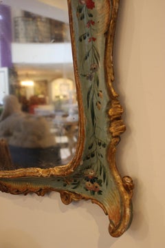 North Italian Pale Blue and Polychrome Painted Mirror