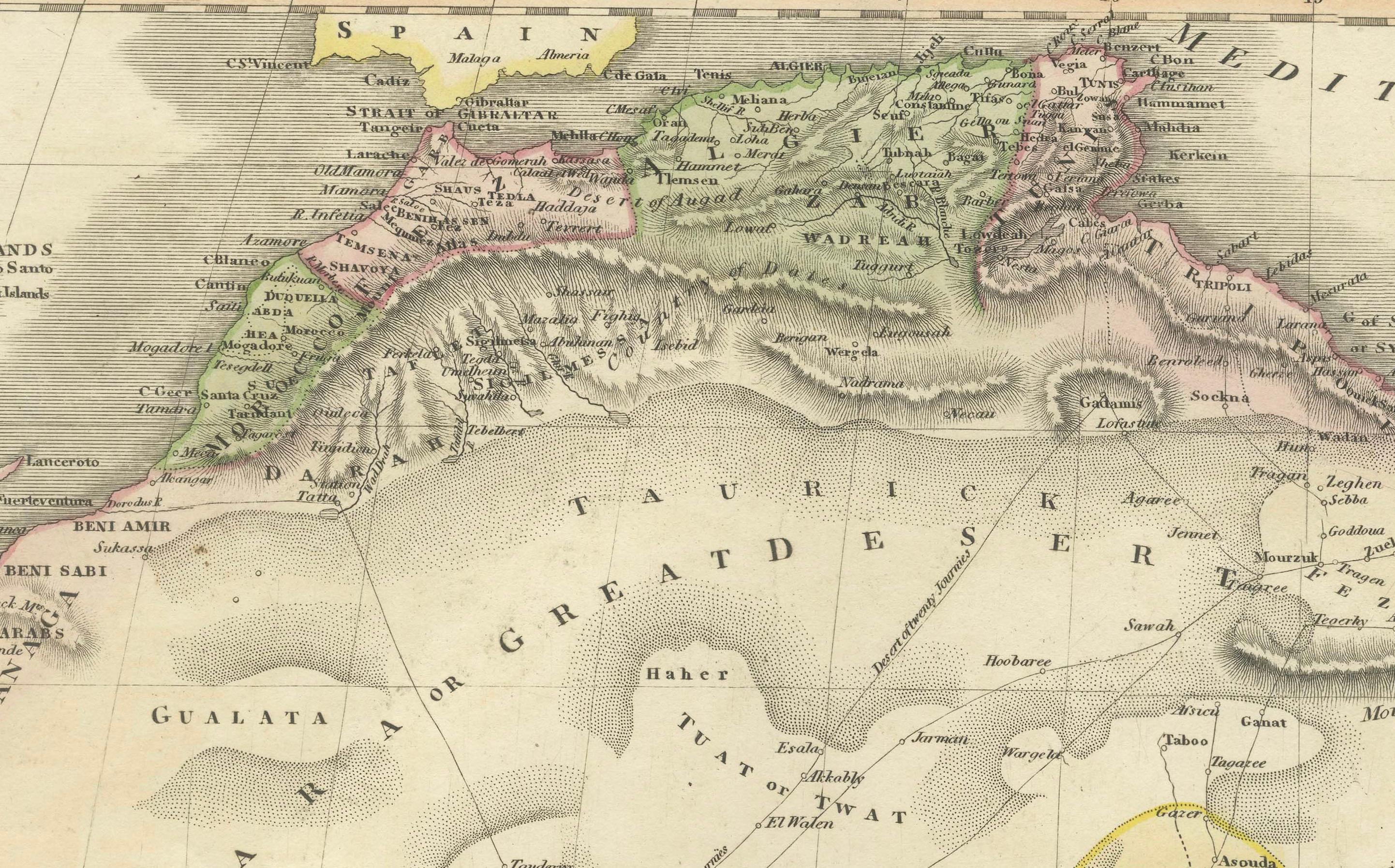 North & South Africa – Elegant Double Map, Hand-Colored, c.1825