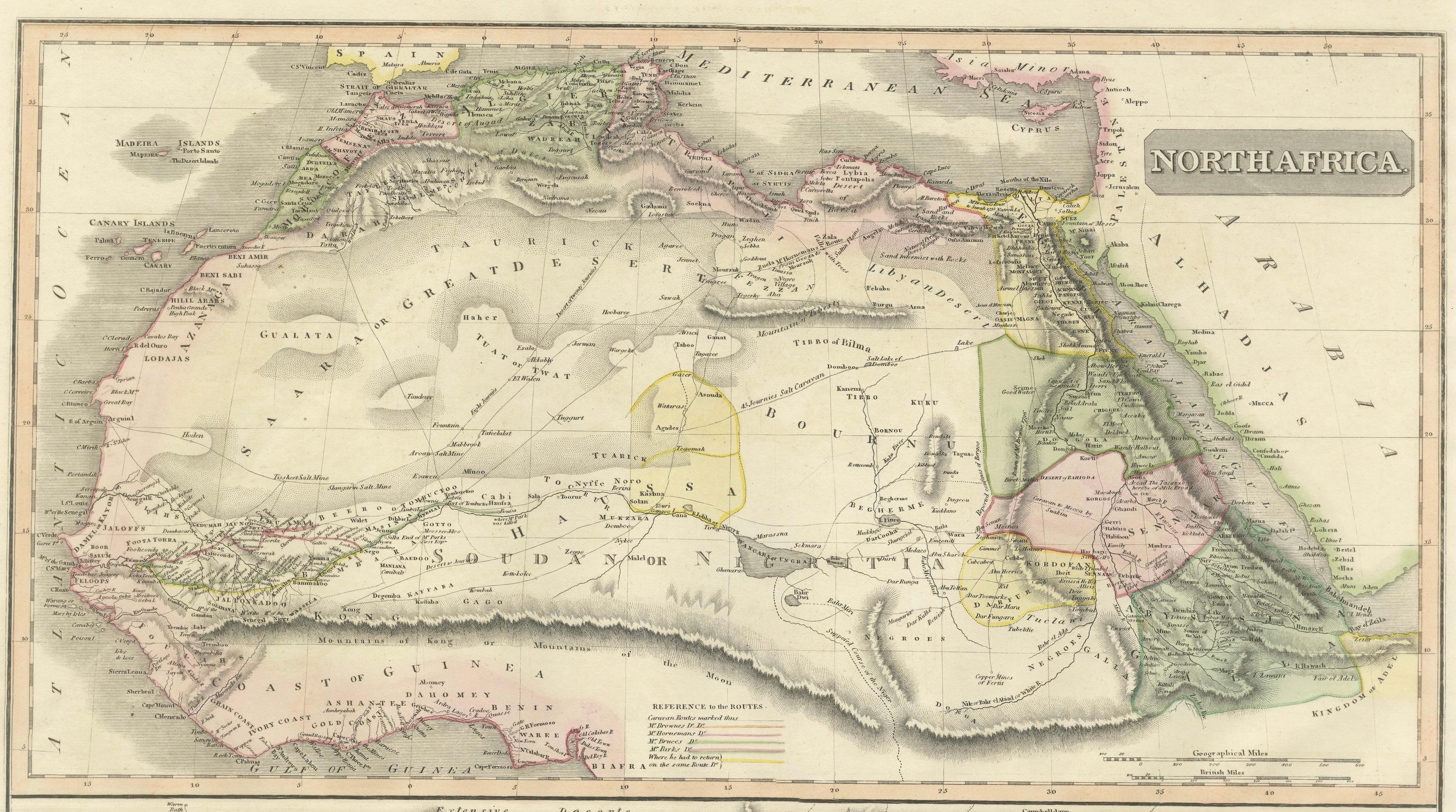 North & South Africa – Elegant Double Map, Hand-Colored, c.1825