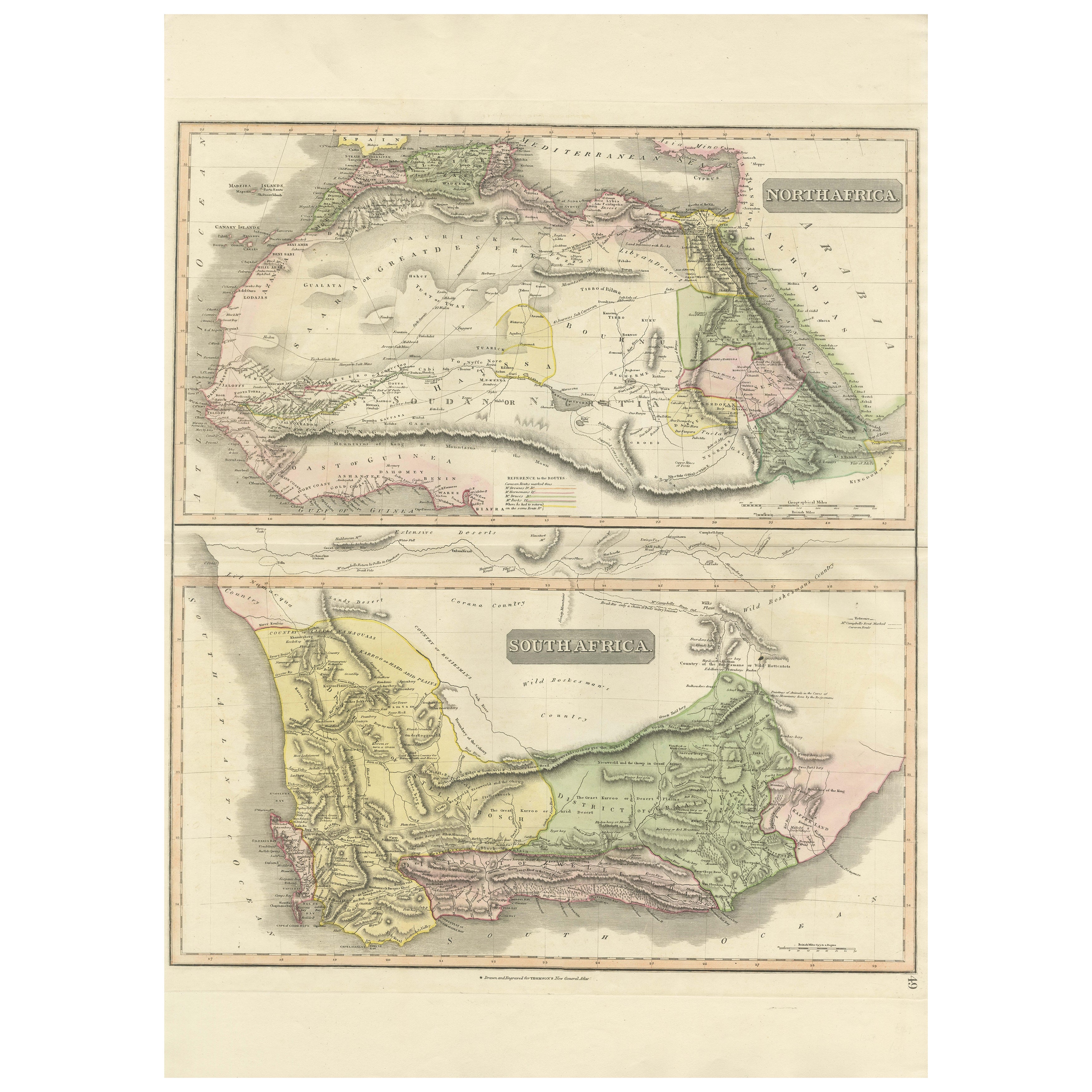 North 
South Africa – Elegant Double Map, Hand-Colored, c.1825