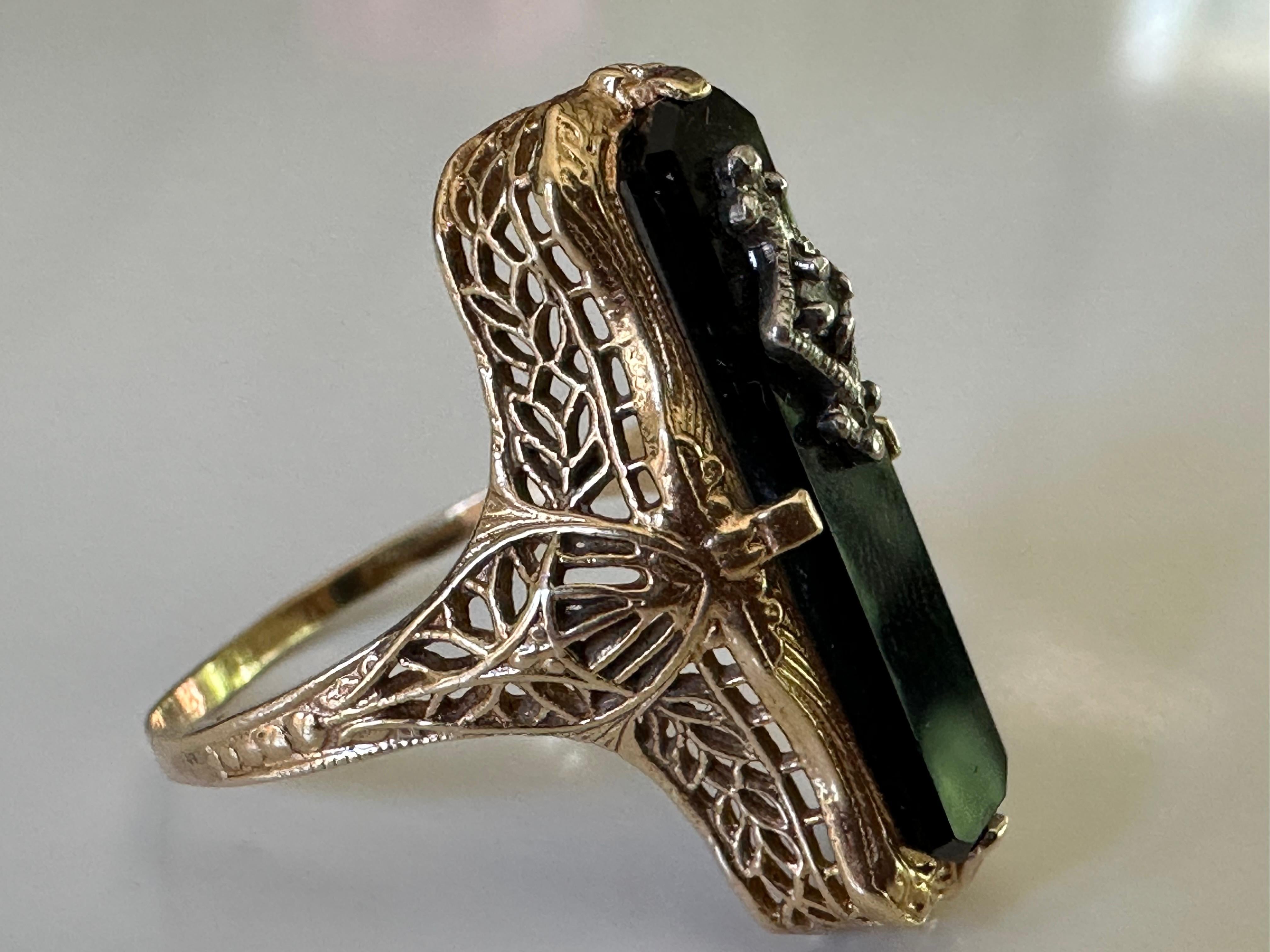 Women's North-South Onyx and Diamond Filigree Ring