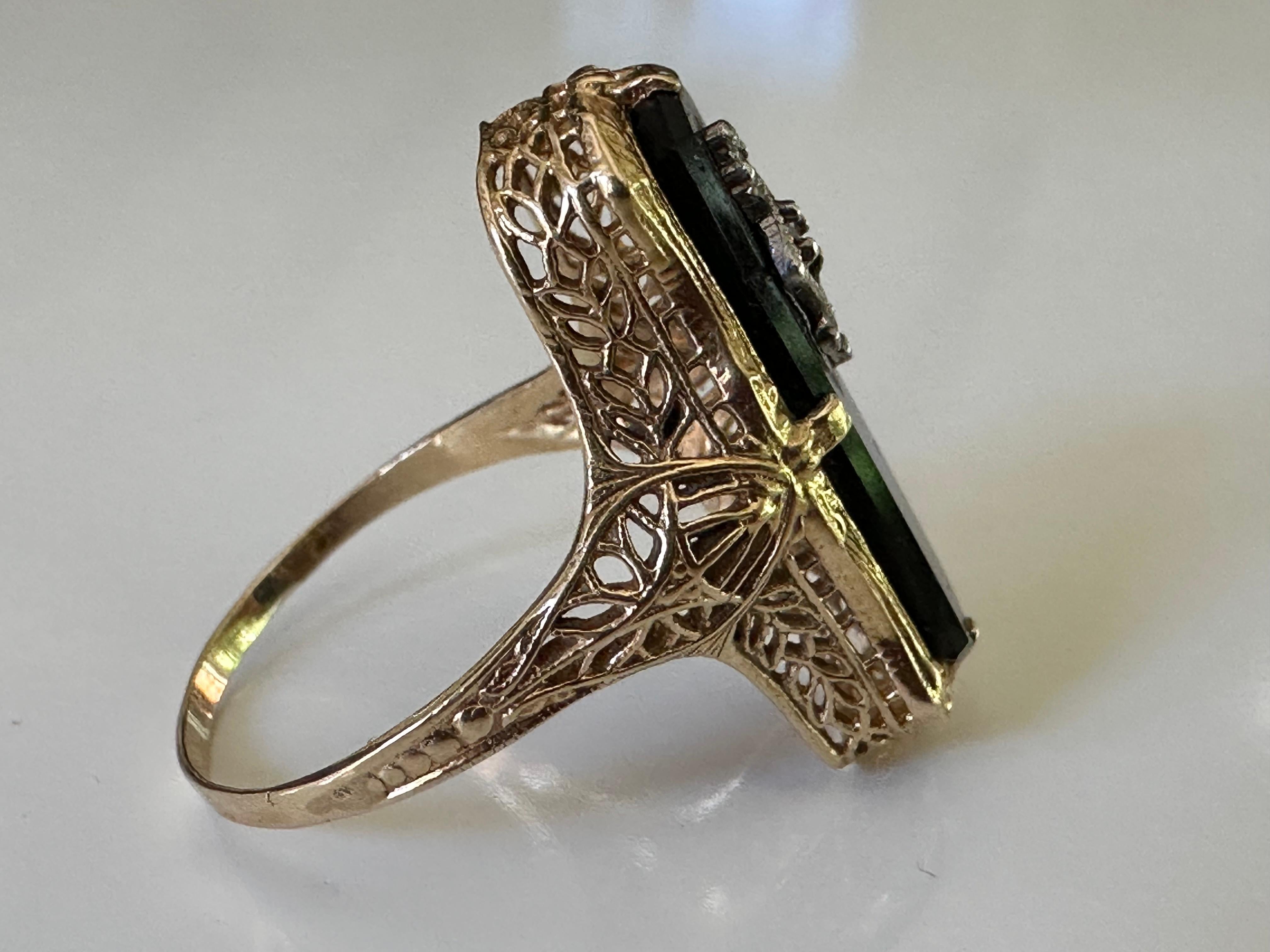 North-South Onyx and Diamond Filigree Ring 1