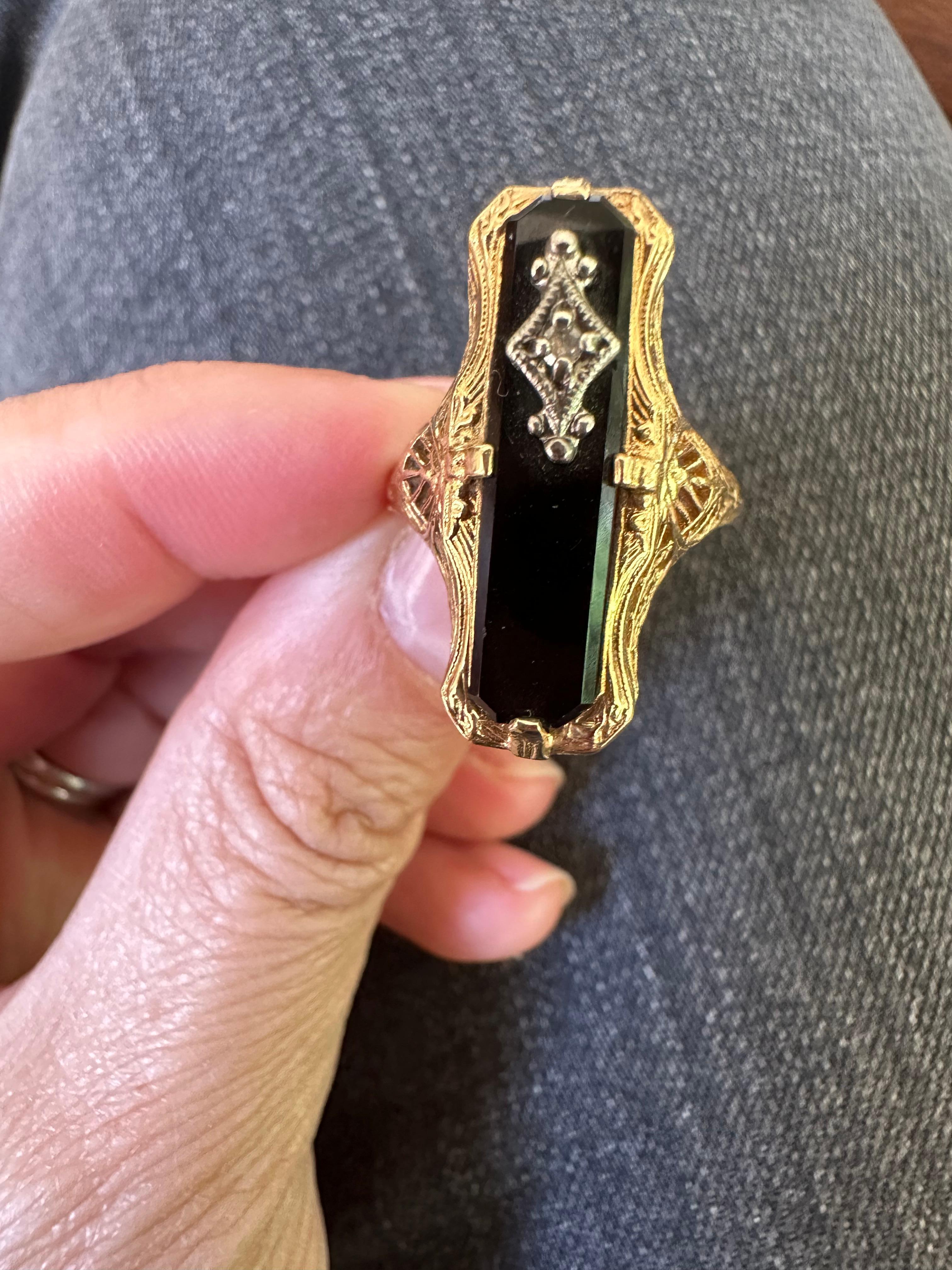 North-South Onyx and Diamond Filigree Ring 2