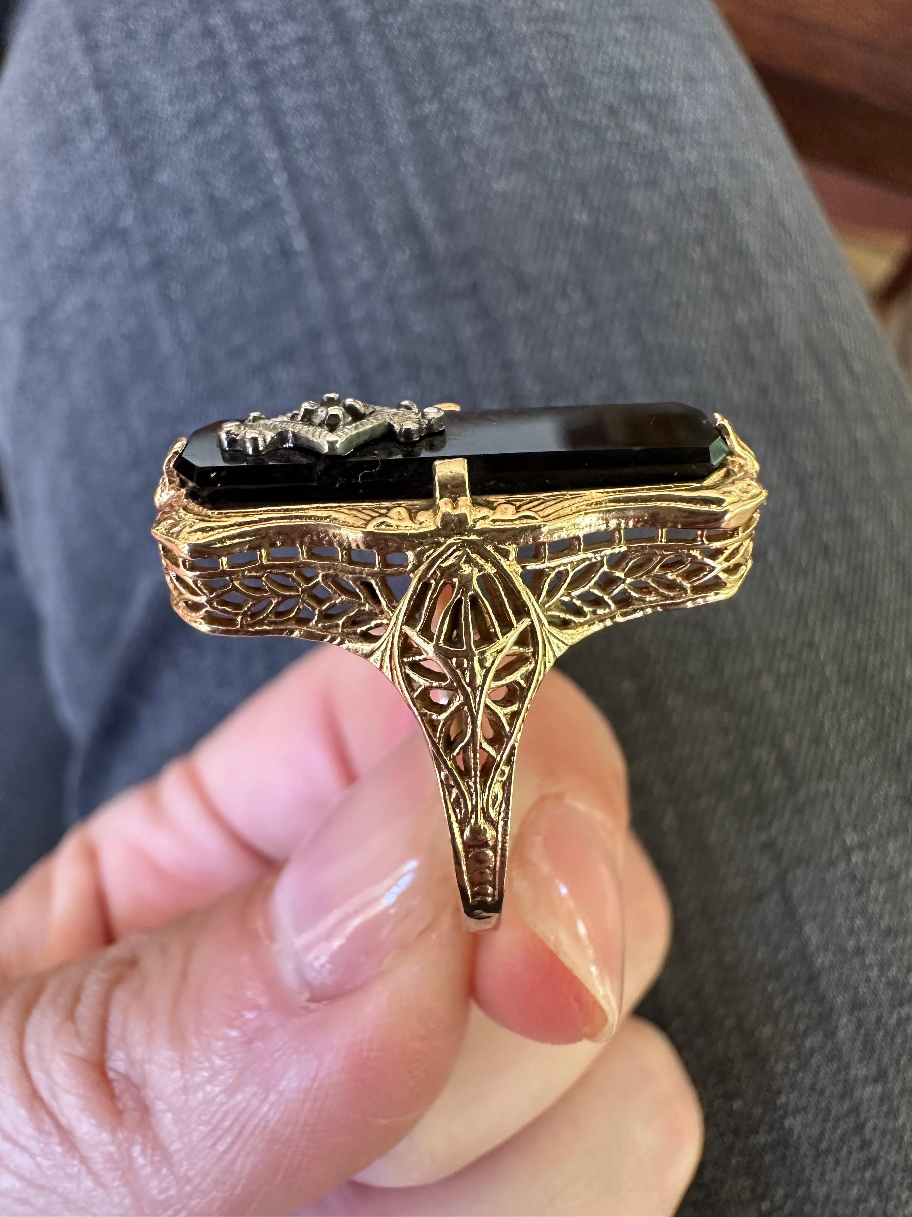 North-South Onyx and Diamond Filigree Ring 3