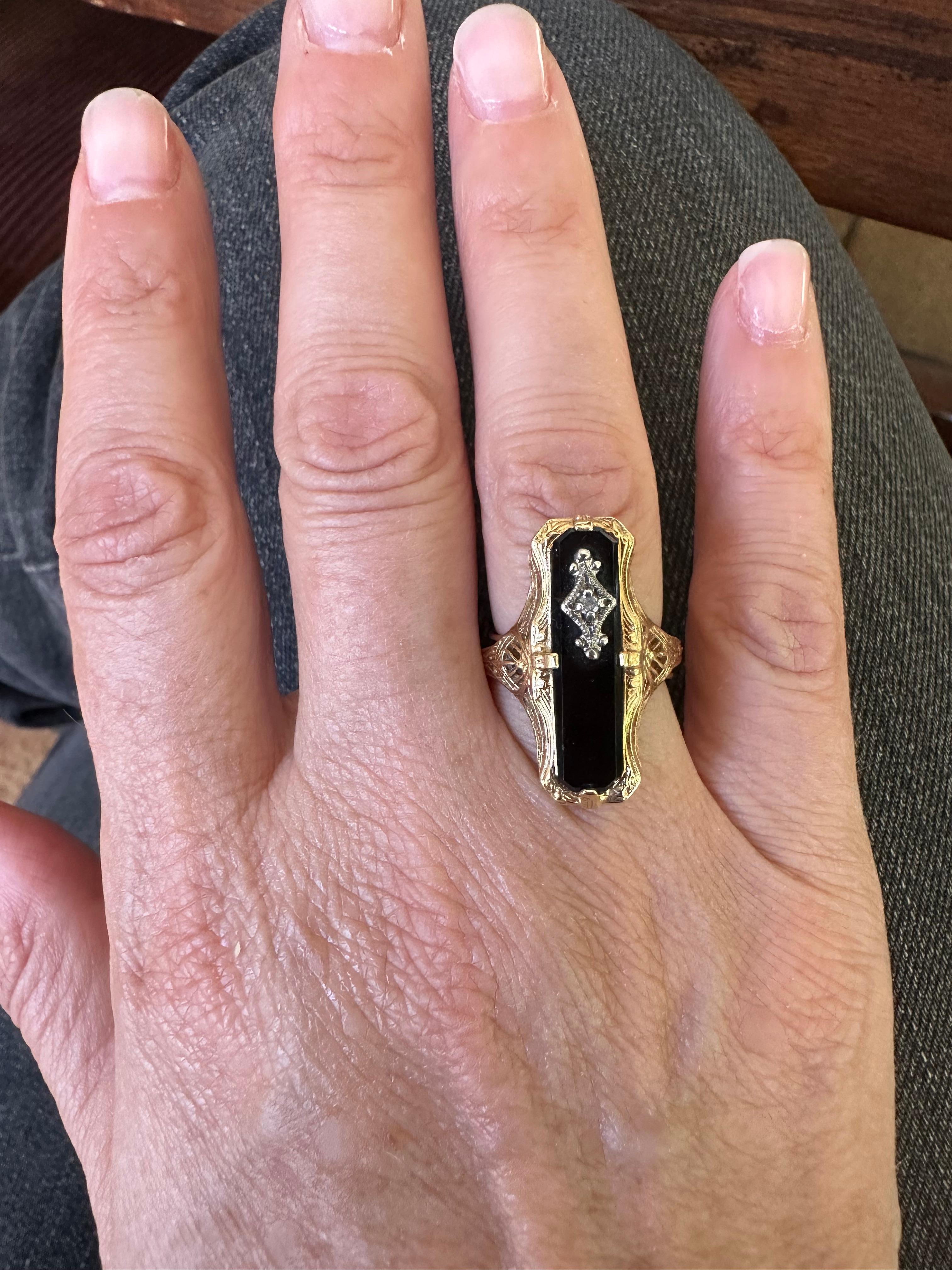 North-South Onyx and Diamond Filigree Ring 4