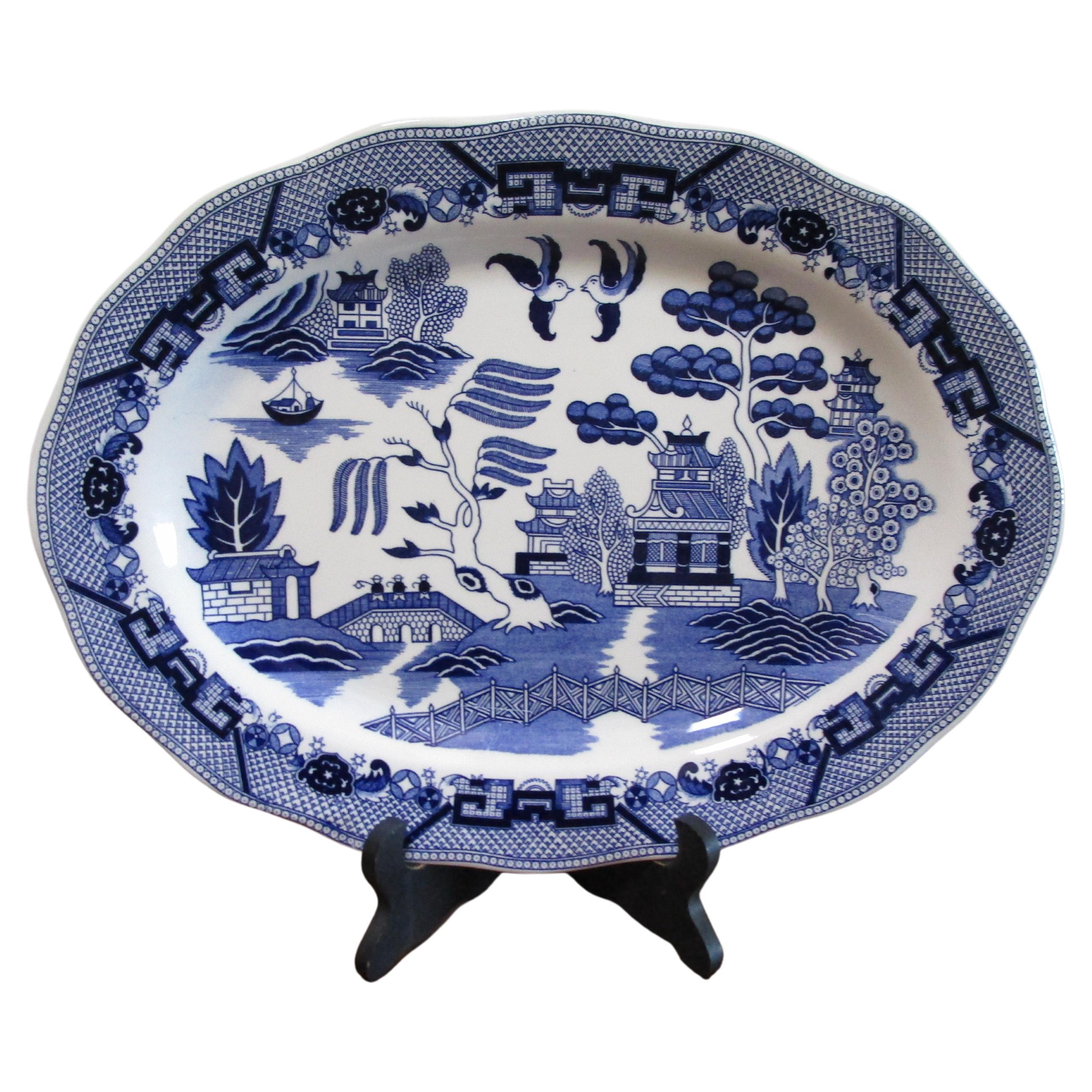 North Staffordshire Oval Platter Transferware in the Blue Willow Pattern For Sale