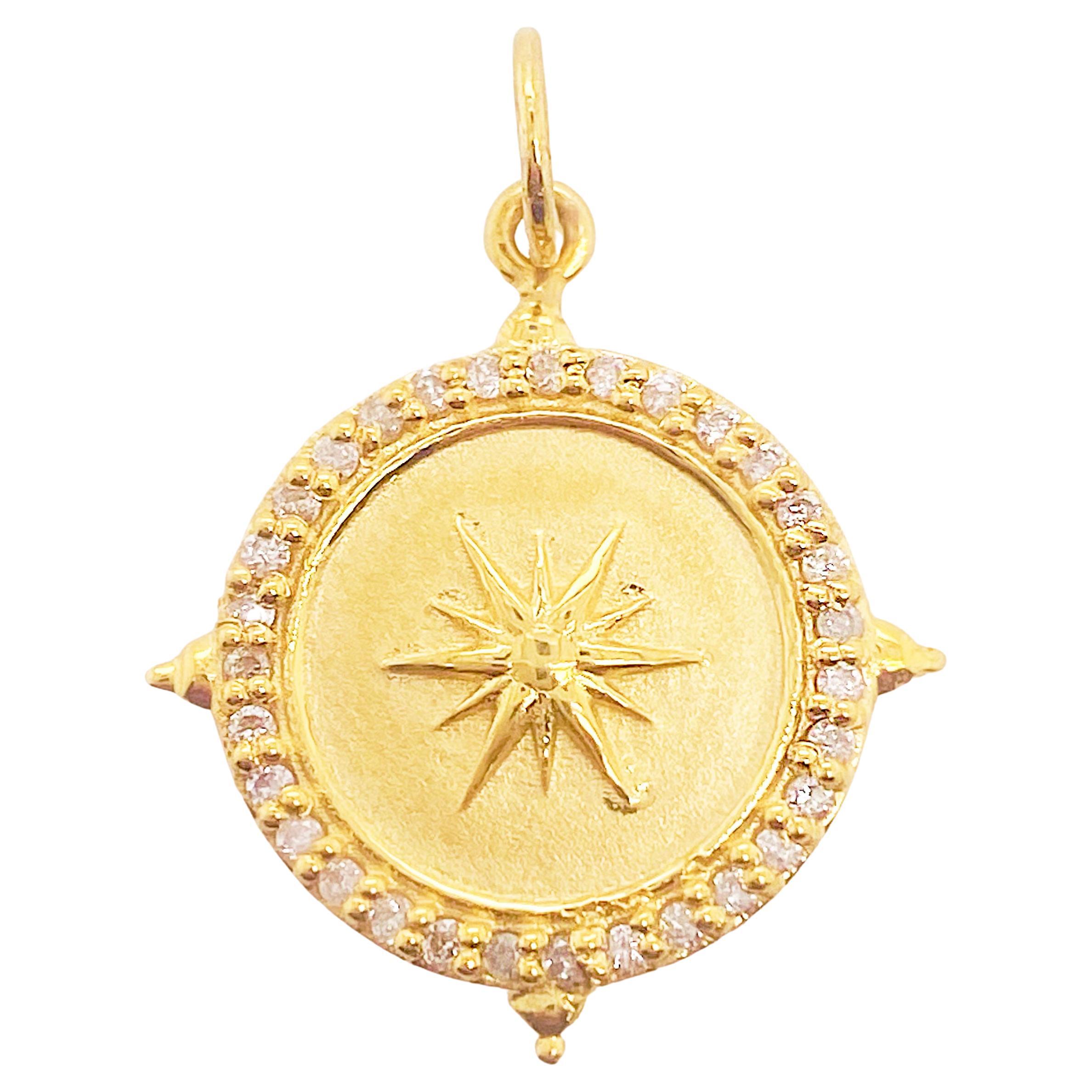 North Star Charm, .19 Carat Diamond Pendant, Diamond North Star Medallion