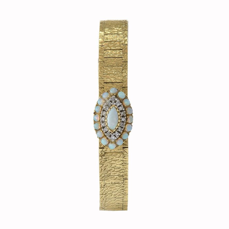 Retro North Star Cocktail Watch 14K Yellow Gold Diamonds and Opals For Sale