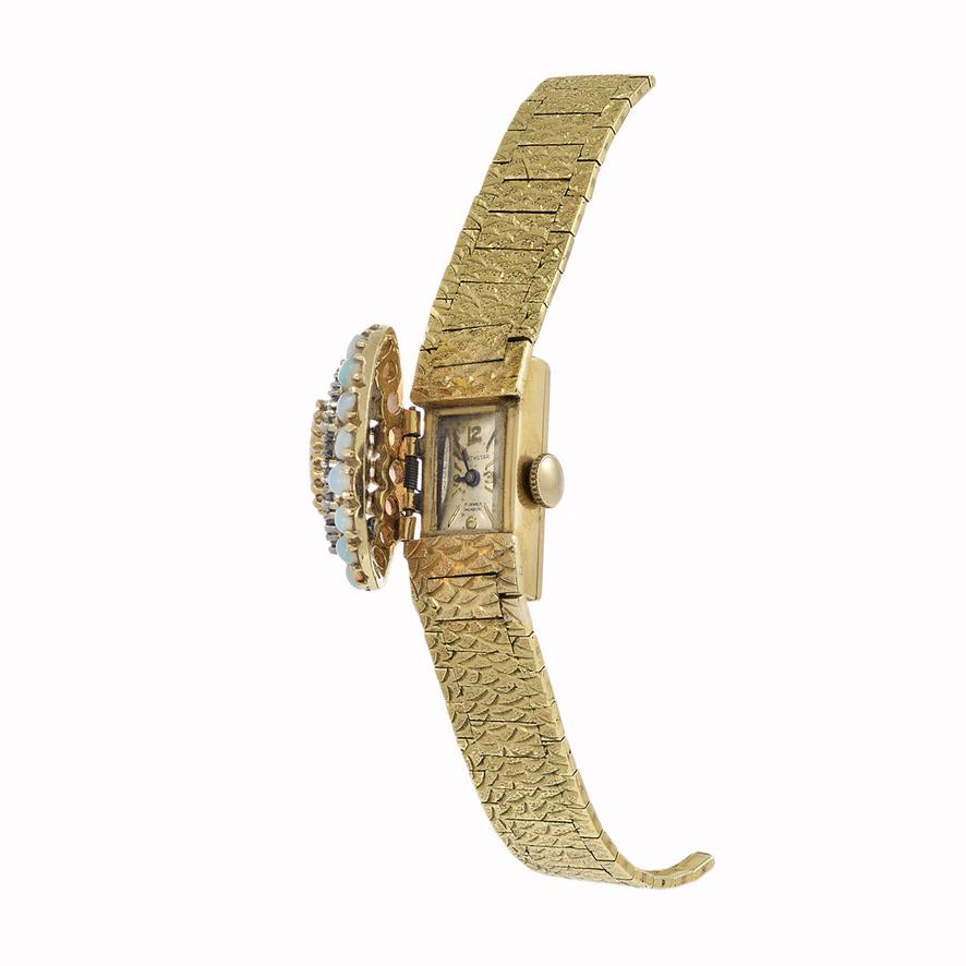 Round Cut North Star Cocktail Watch 14K Yellow Gold Diamonds and Opals For Sale