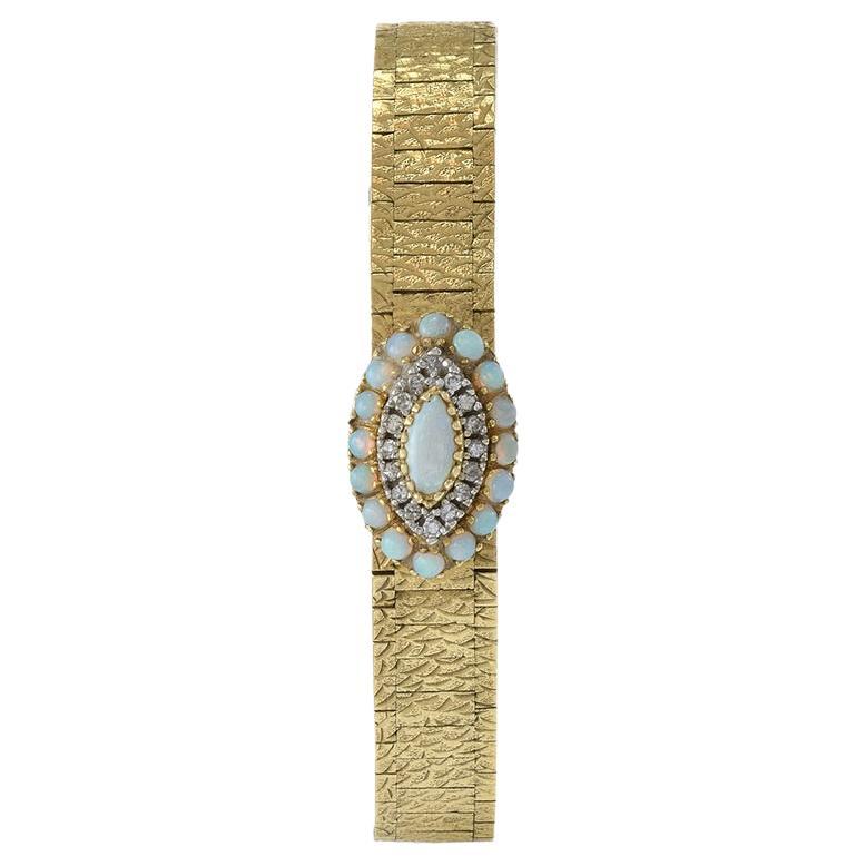 North Star Cocktail Watch 14K Yellow Gold Diamonds and Opals For Sale