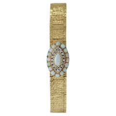 Vintage North Star Cocktail Watch 14K Yellow Gold Diamonds and Opals