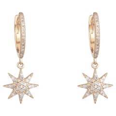 North Star Diamond 14K (or 18k upon request) Yellow Gold Drop Huggie Earrings