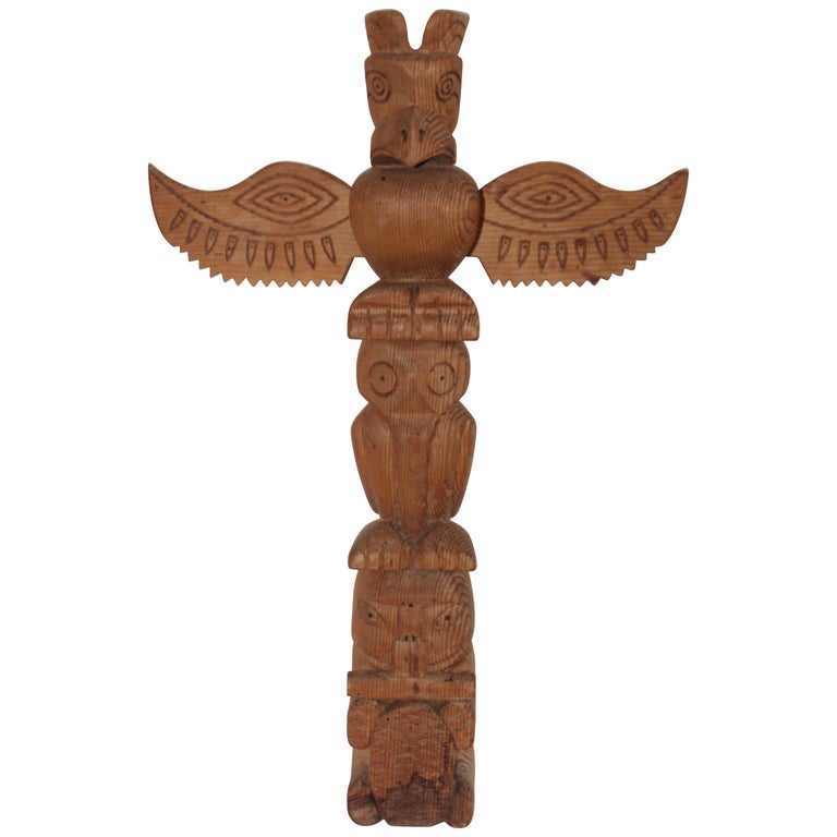 Totem Indien Mural 50 Cm – Bois Sculpté Et Peint, Coco Papaya, Décoration Ethnique