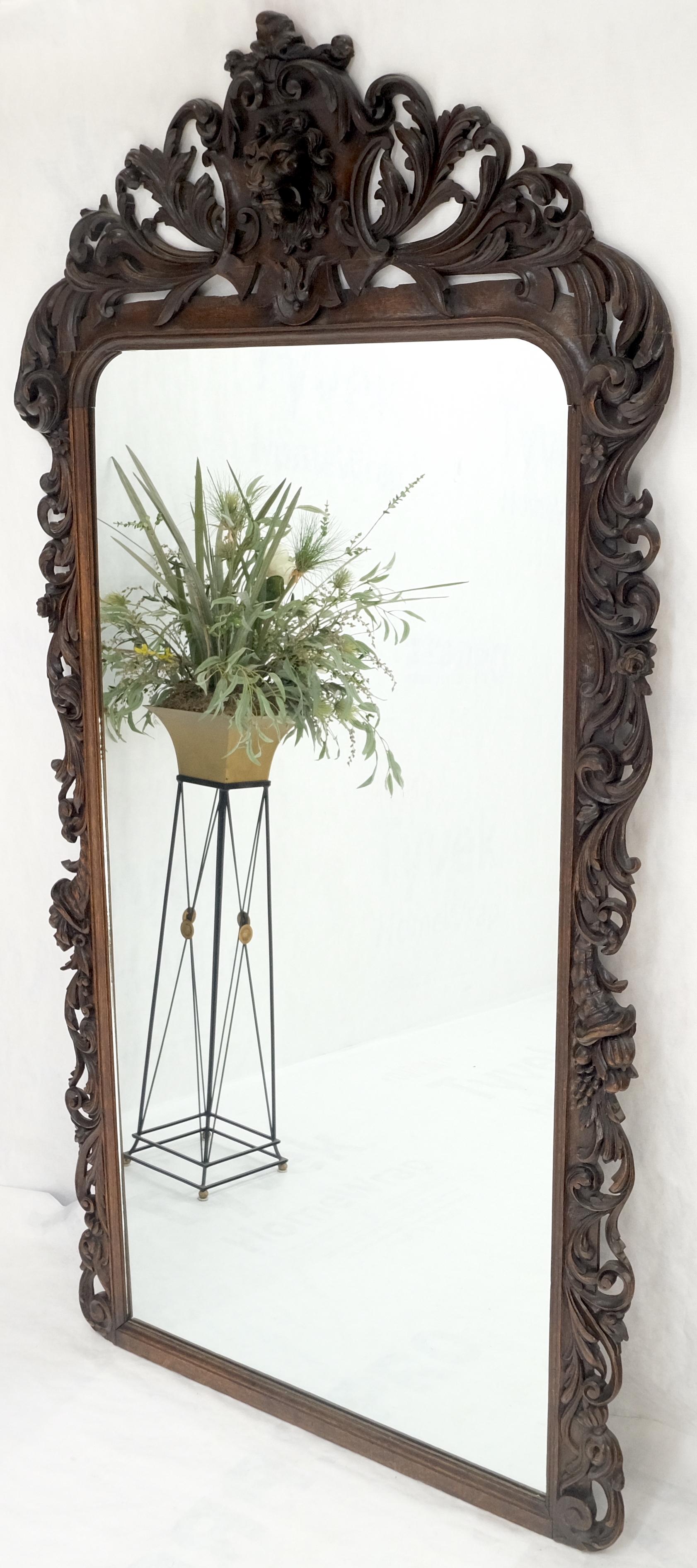 Baroque Revival North Winds Standing 8 Feet Tall Heavily Carved Oak Floor Wall Mirror Clean! For Sale