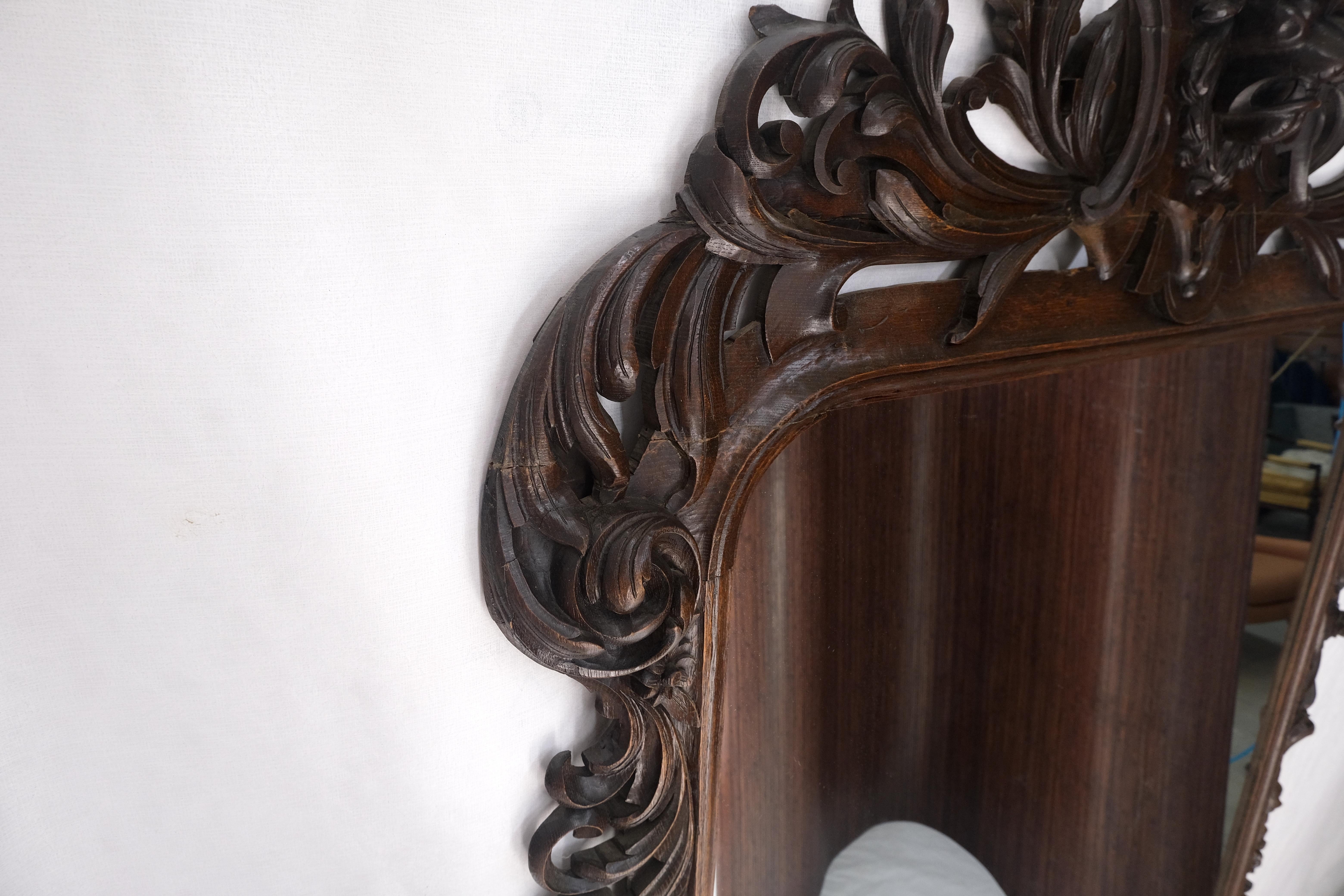 American North Winds Standing 8 Feet Tall Heavily Carved Oak Floor Wall Mirror Clean! For Sale