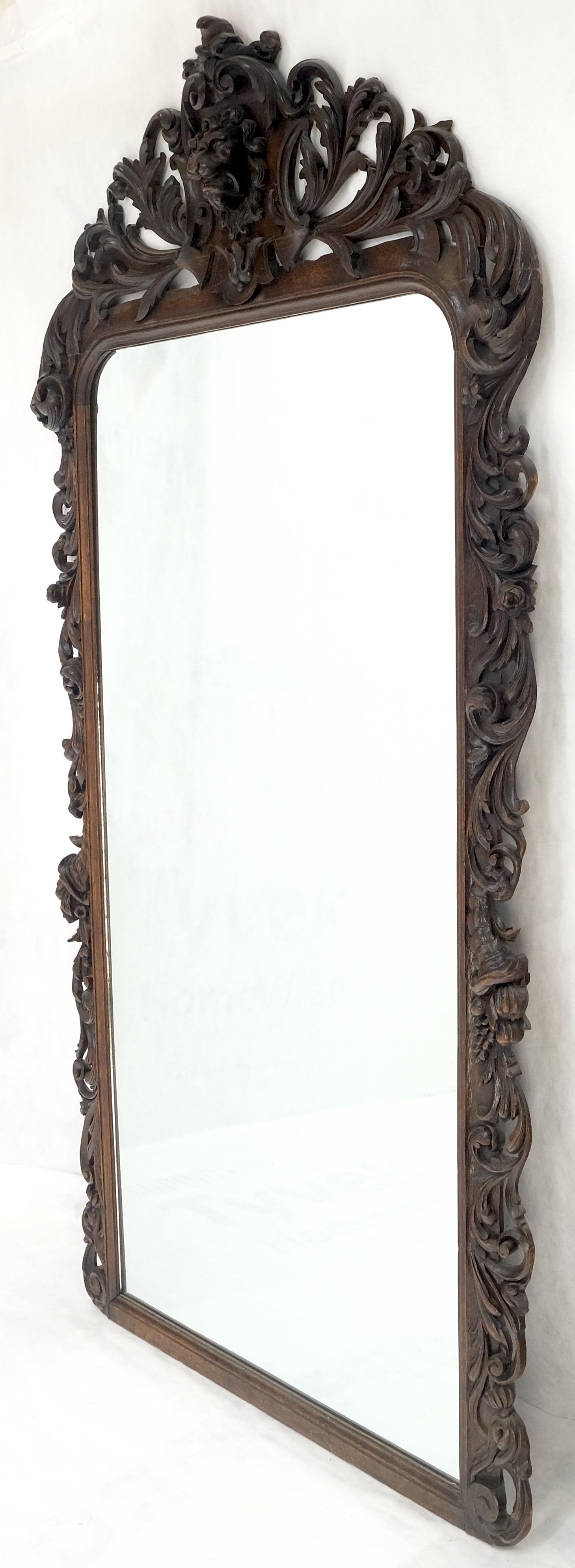 North Winds Standing 8 Feet Tall Heavily Carved Oak Floor Wall Mirror Clean! In Good Condition For Sale In Rockaway, NJ