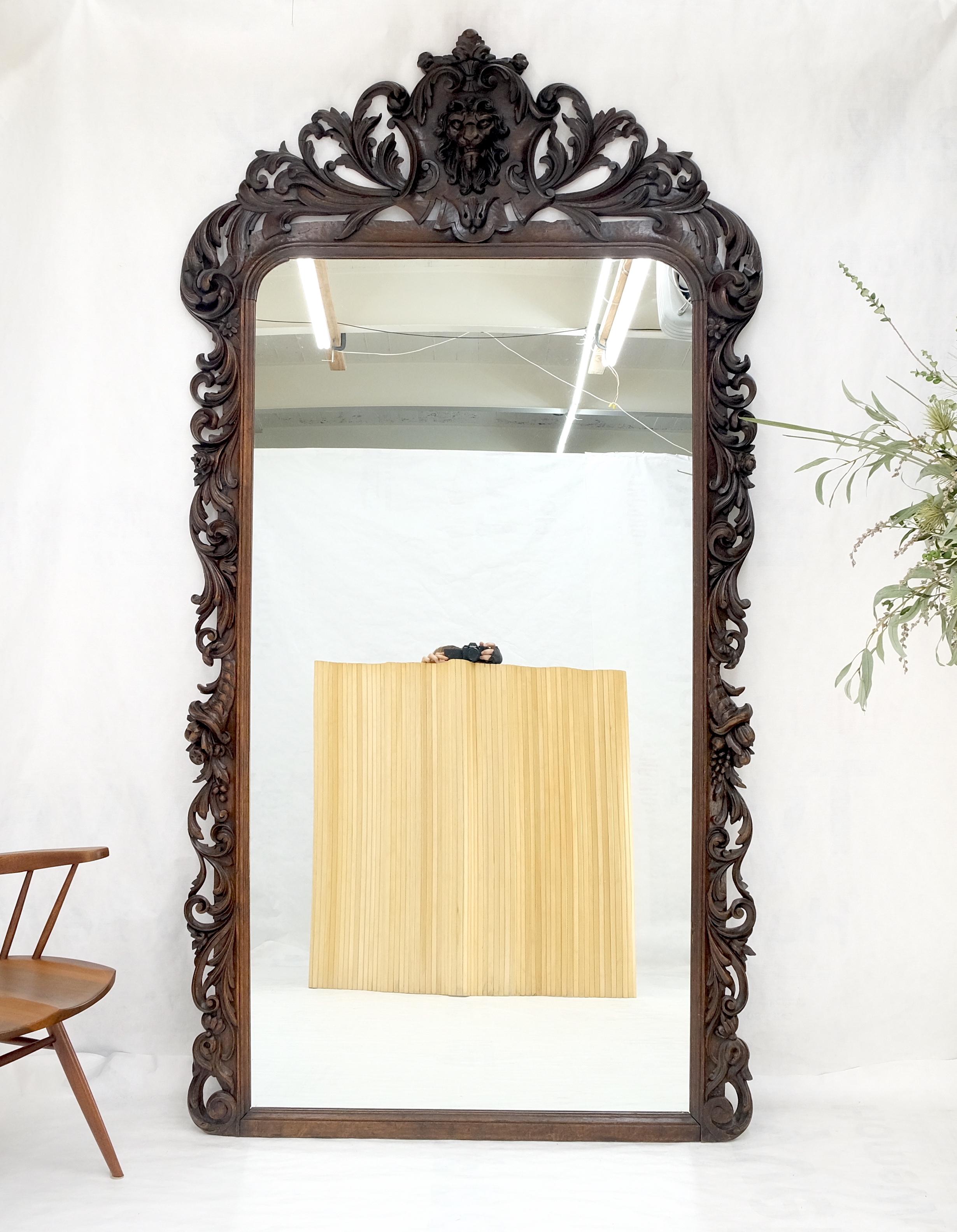 North Winds Standing 8 Feet Tall Heavily Carved Oak Floor Wall Mirror Clean! For Sale 3