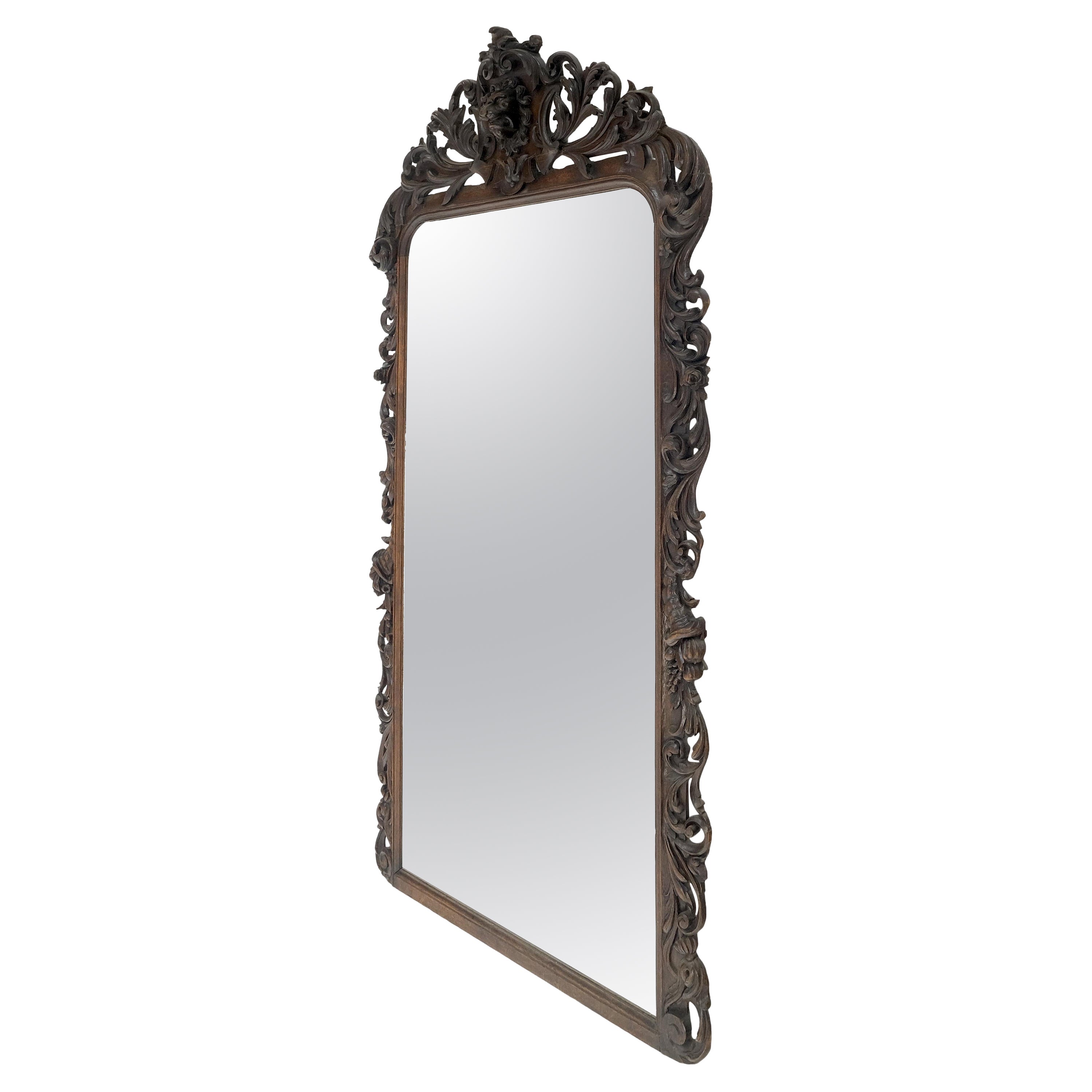North Winds Standing 8 Feet Tall Heavily Carving Oak Floor Wall Mirror Clean !