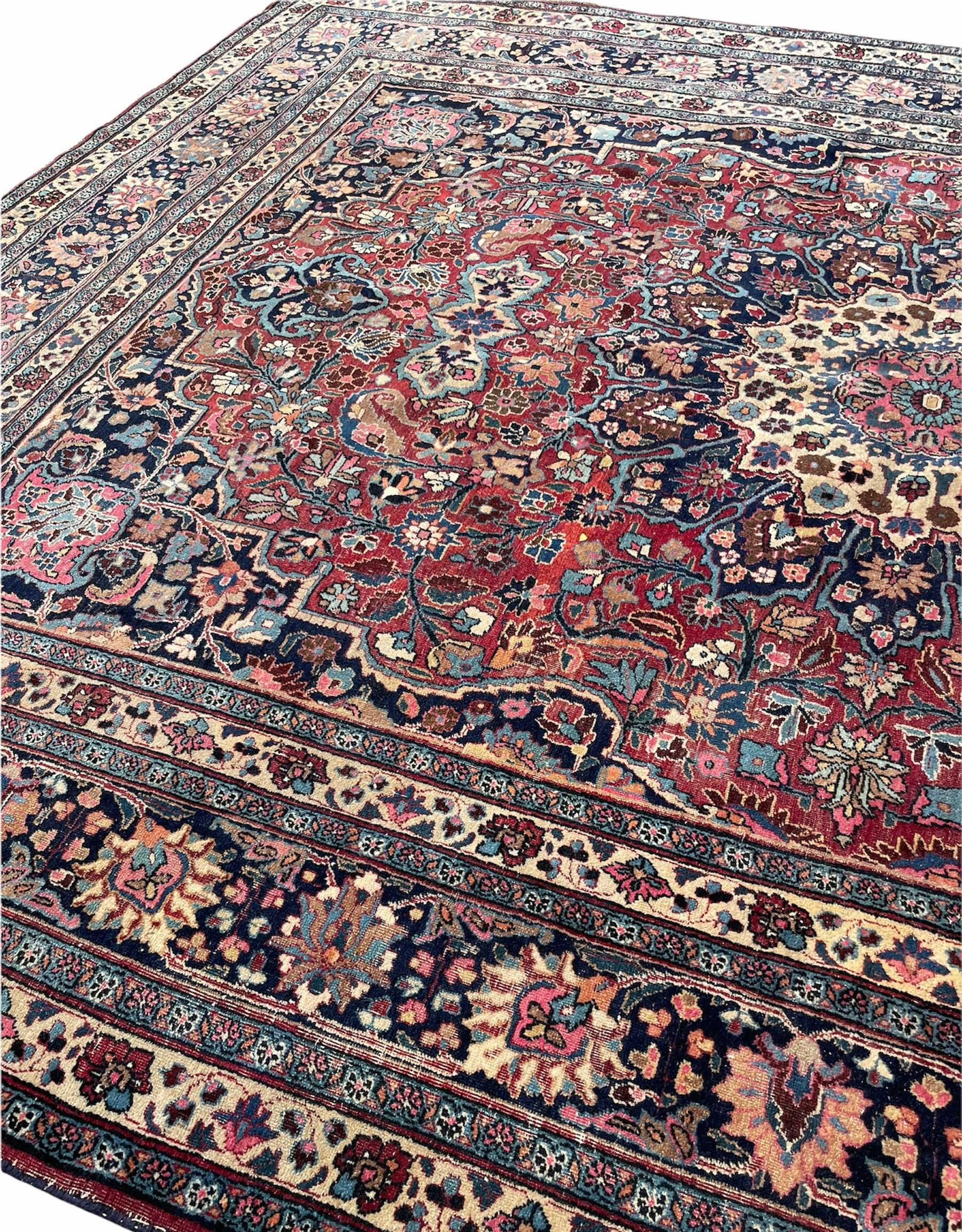 Hand-Knotted Northeast Antique Blooming Jewel Flora Rug, c. 1940's For Sale