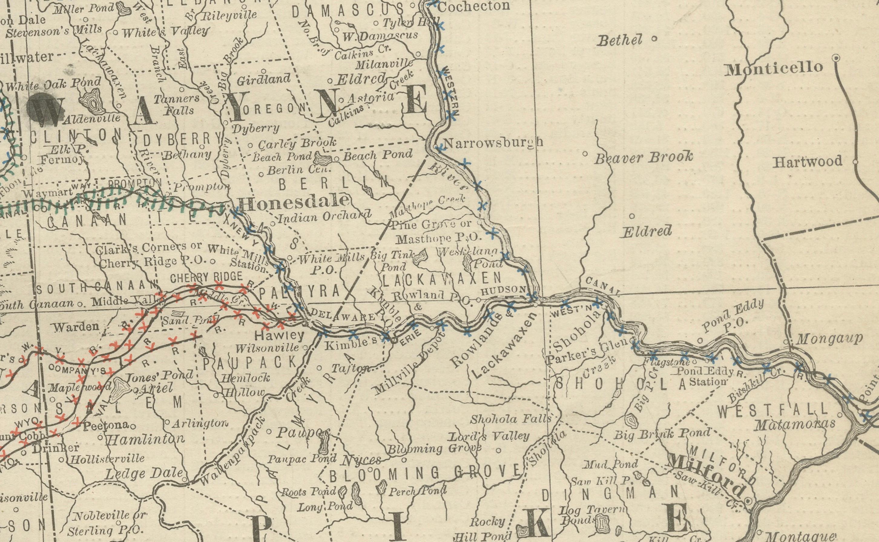 Américain Carte ancienne du nord-est de la Pennsylvanie c.1888 - Villes et comtés de l'Etat de Keystone en vente