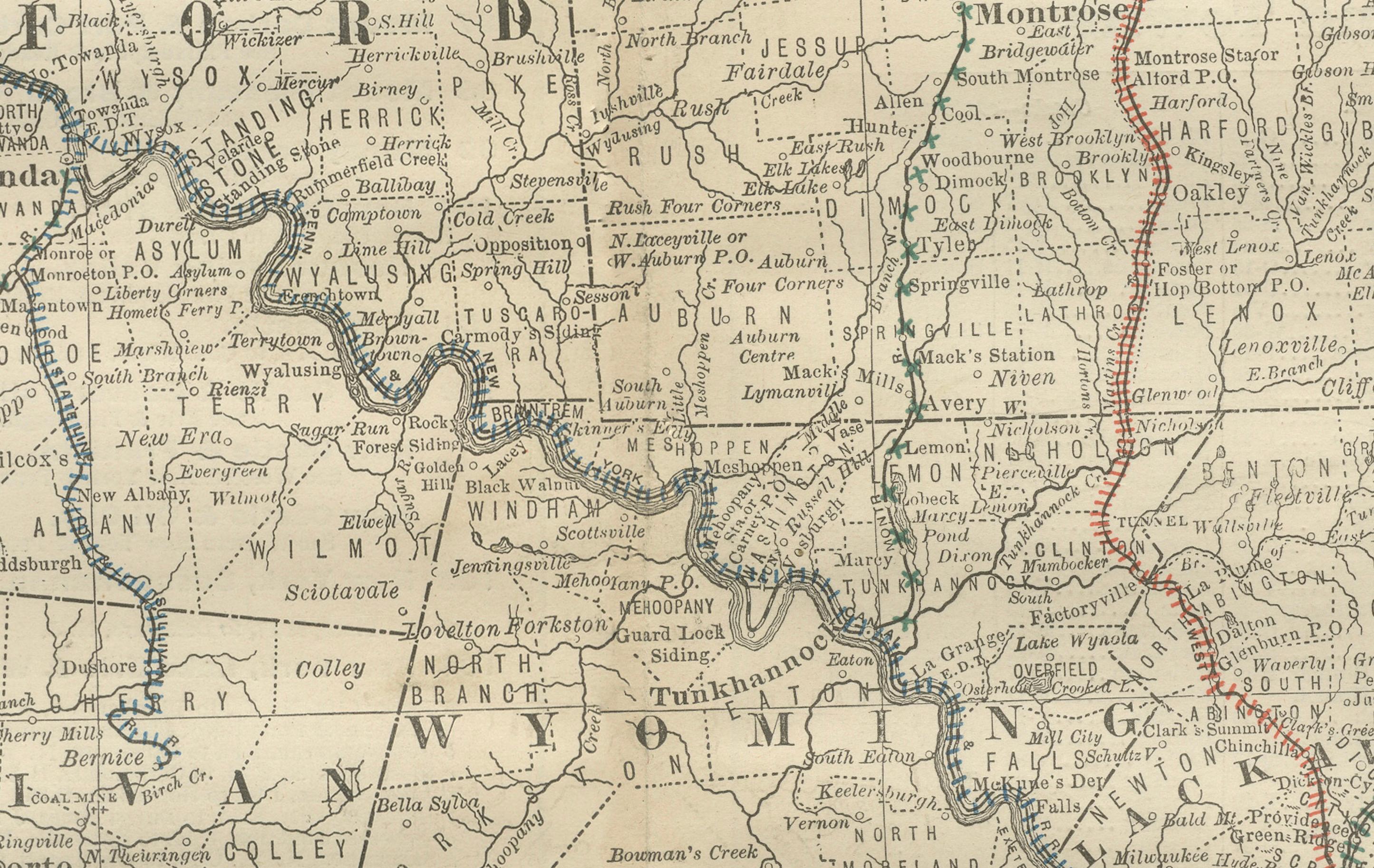 XIXe siècle Carte ancienne du nord-est de la Pennsylvanie c.1888 - Villes et comtés de l'Etat de Keystone en vente