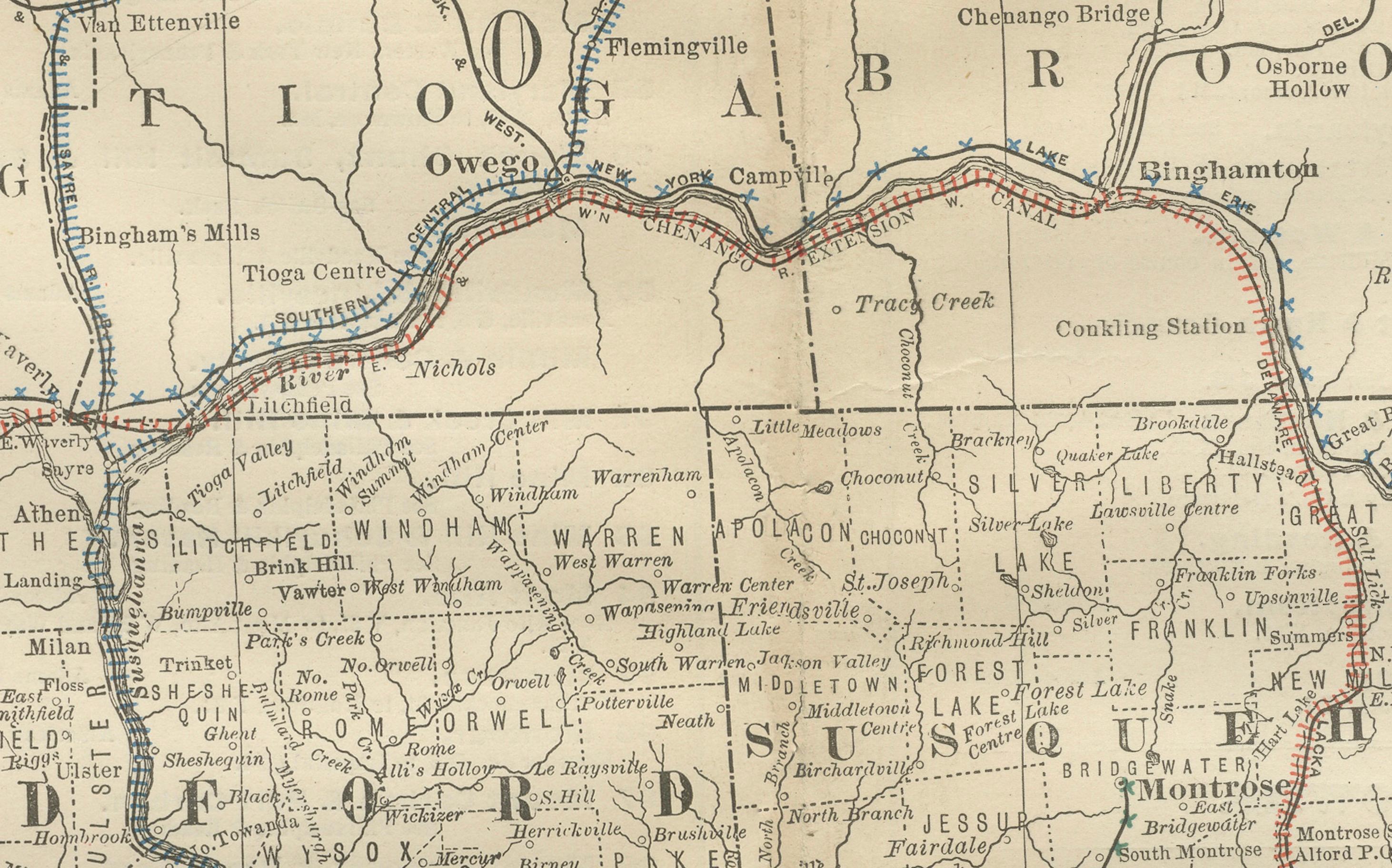 Papier Carte ancienne du nord-est de la Pennsylvanie c.1888 - Villes et comtés de l'Etat de Keystone en vente