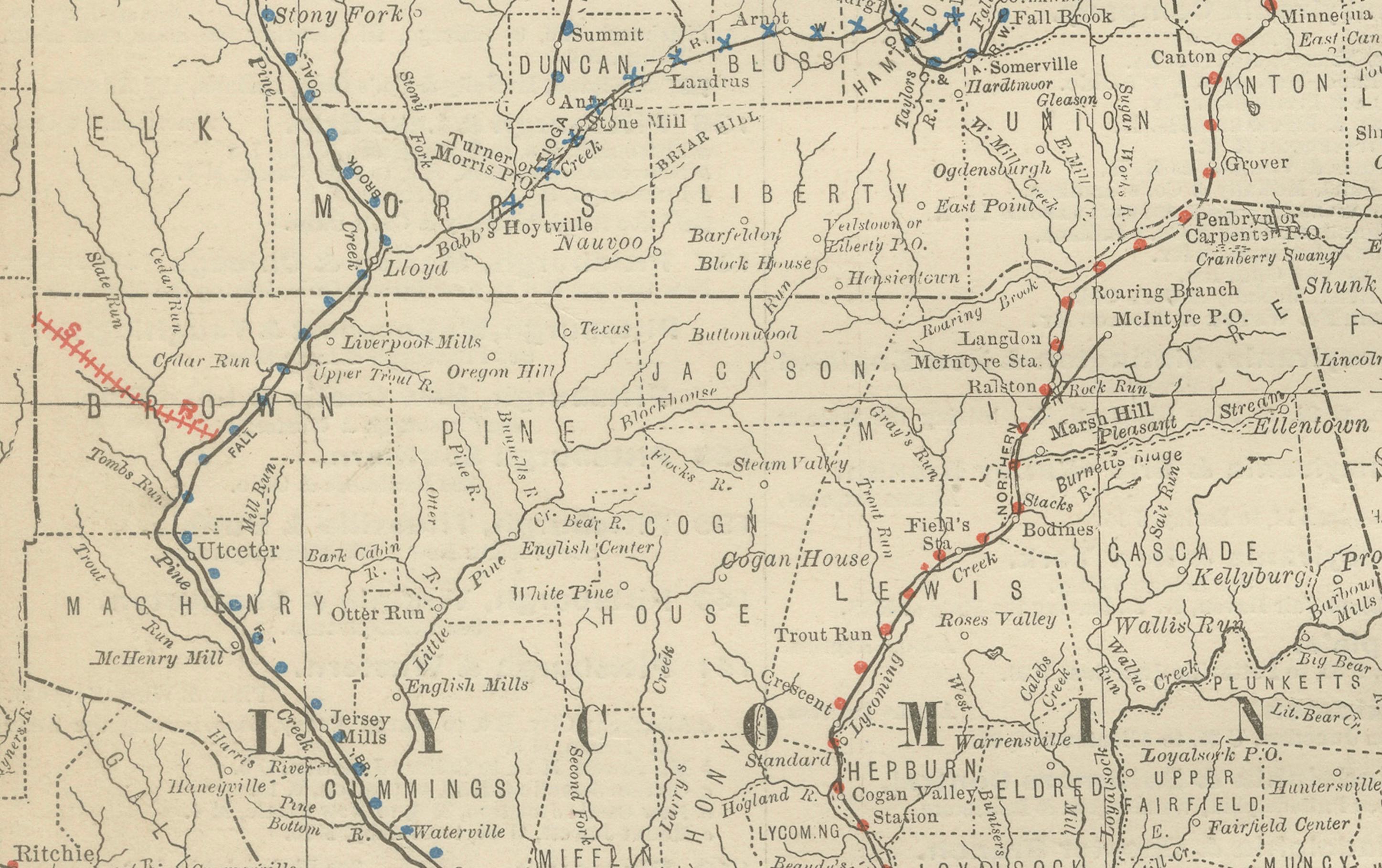 Carte ancienne du nord-est de la Pennsylvanie c.1888 - Villes et comtés de l'Etat de Keystone en vente 2