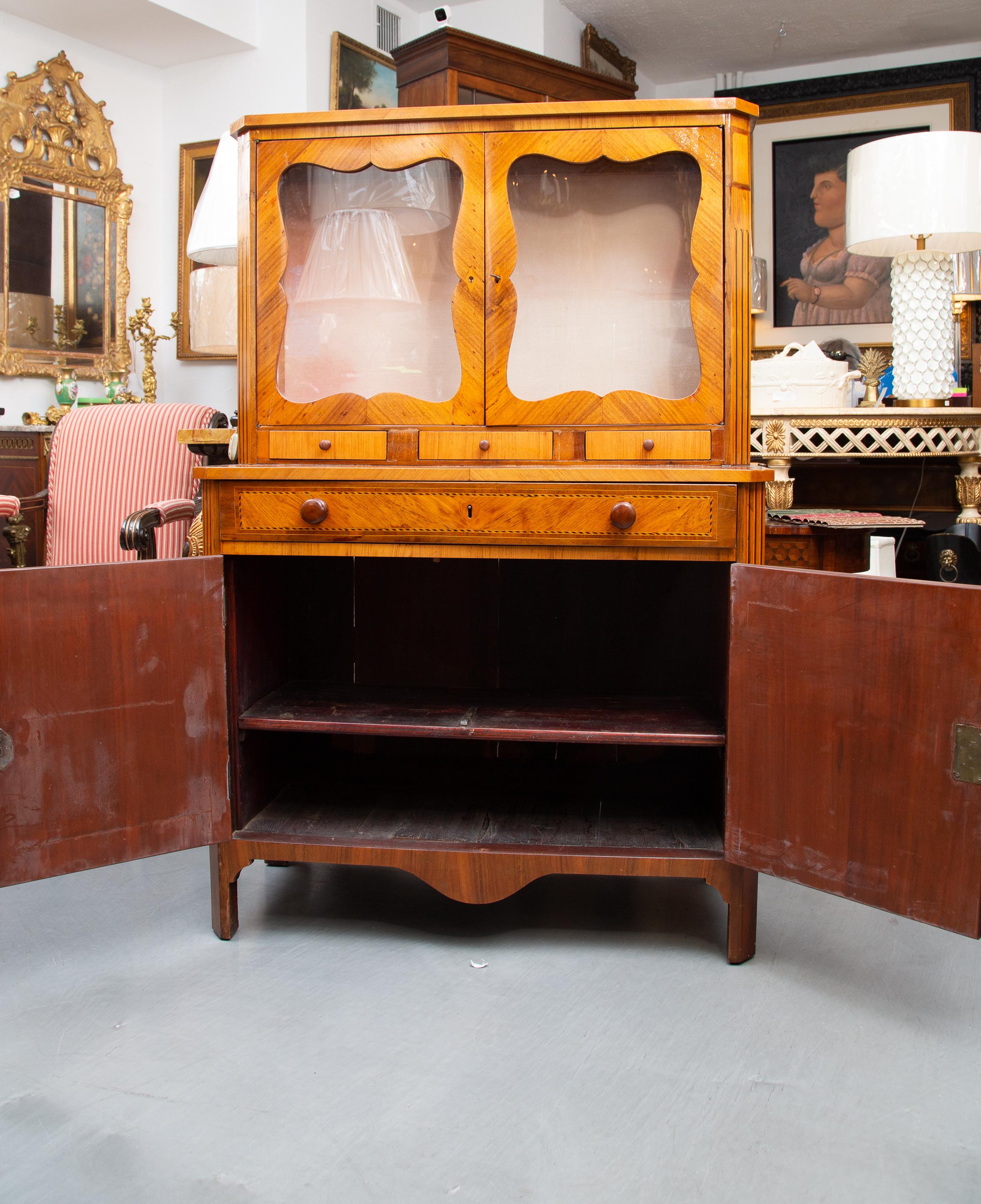 Wood Northen Italian Inlaid and Marquetry Secretary Bookcase For Sale