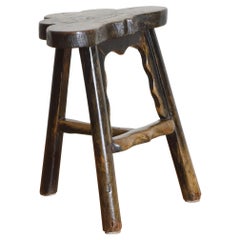 Norther European Shaped Dark Walnut Three Leg Stool, 19th Century