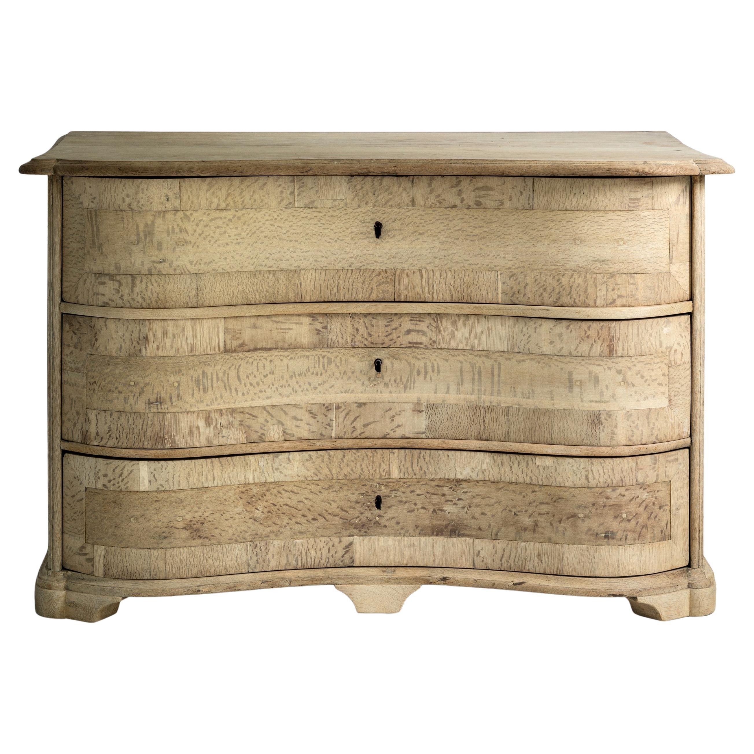 Northern 18th Century Baroque Commode Galbée in Bleached Oak