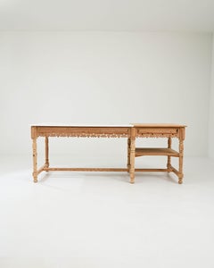 Northern African Marble & Wood Kitchen Island w/ Drawer