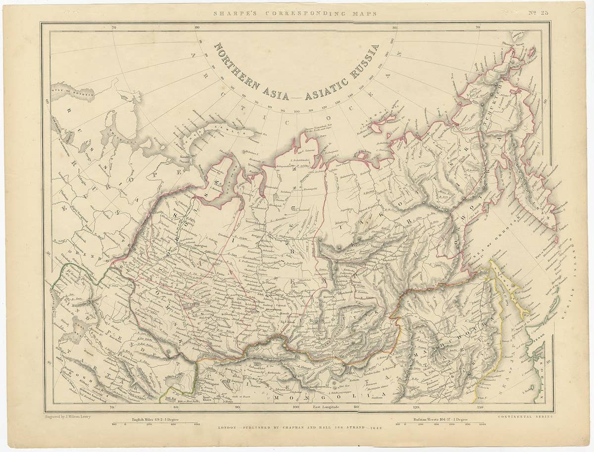 Northern Asia, Asiatic Russia, Old Map of Russia in Asia, 1849