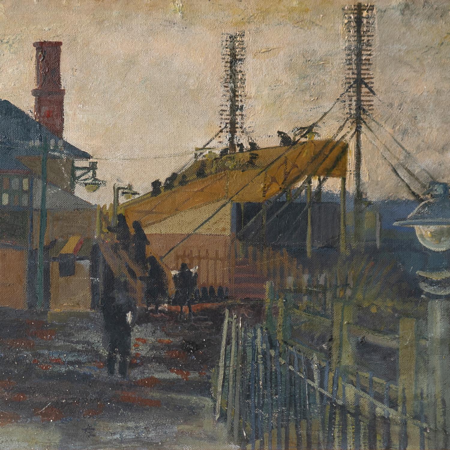 Folk Art Northern British School Industrial Landscape, Original Oil Painting, Mid 20th C.