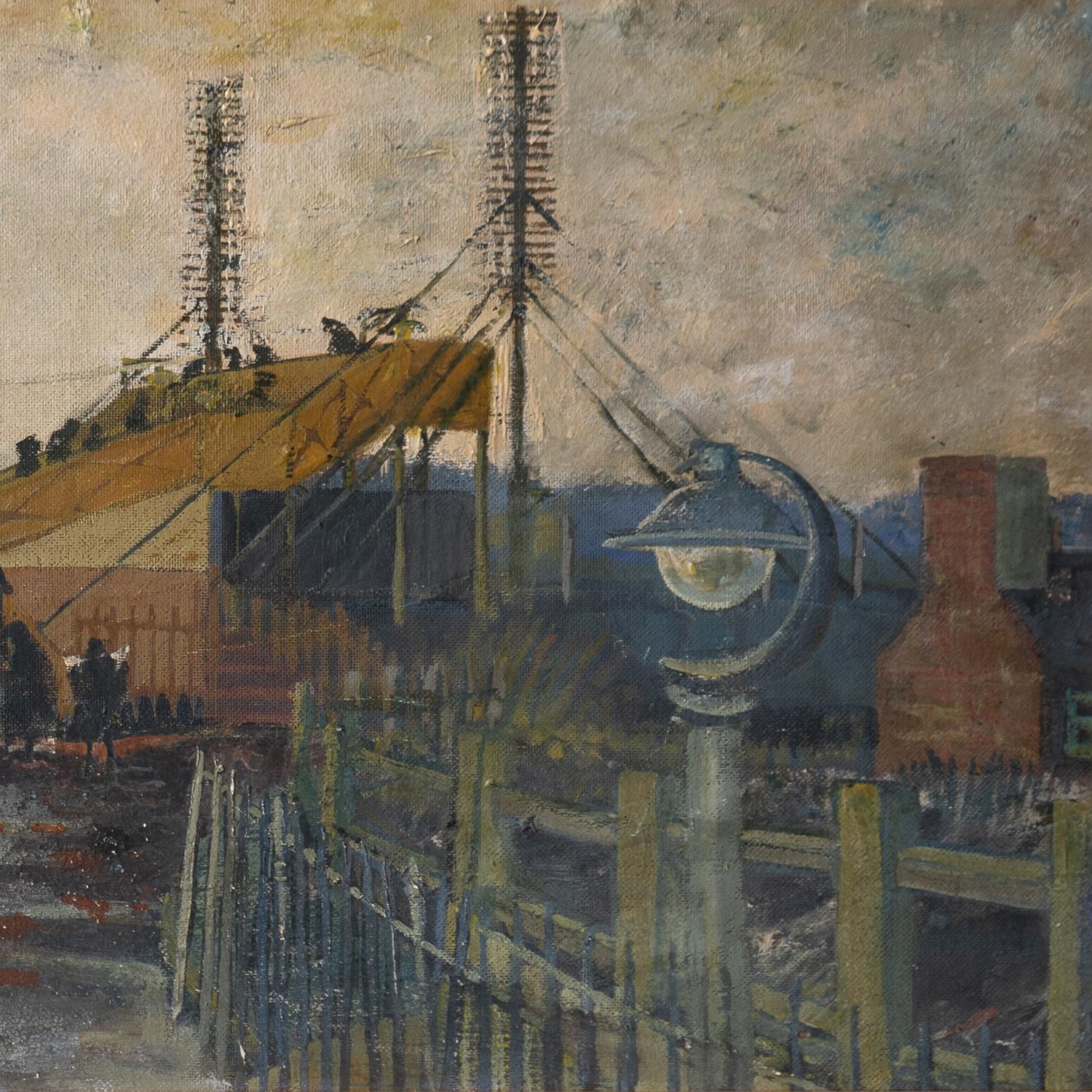 Northern British School Industrial Landscape, Original Oil Painting, Mid 20th C. In Good Condition For Sale In Bristol, GB