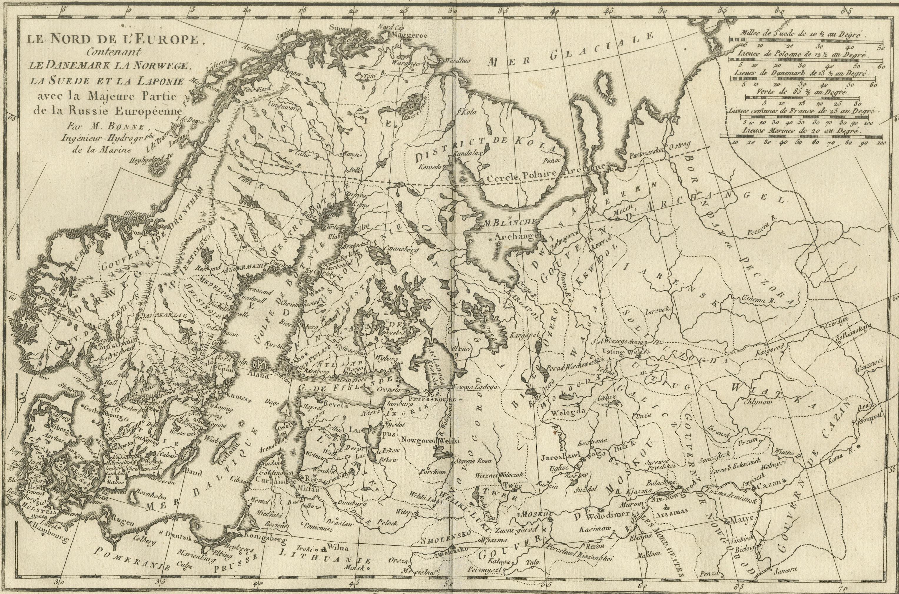 Northern Europe & Arctic Regions – Rigobert Bonne’s Map of Scandinavia, c.1780